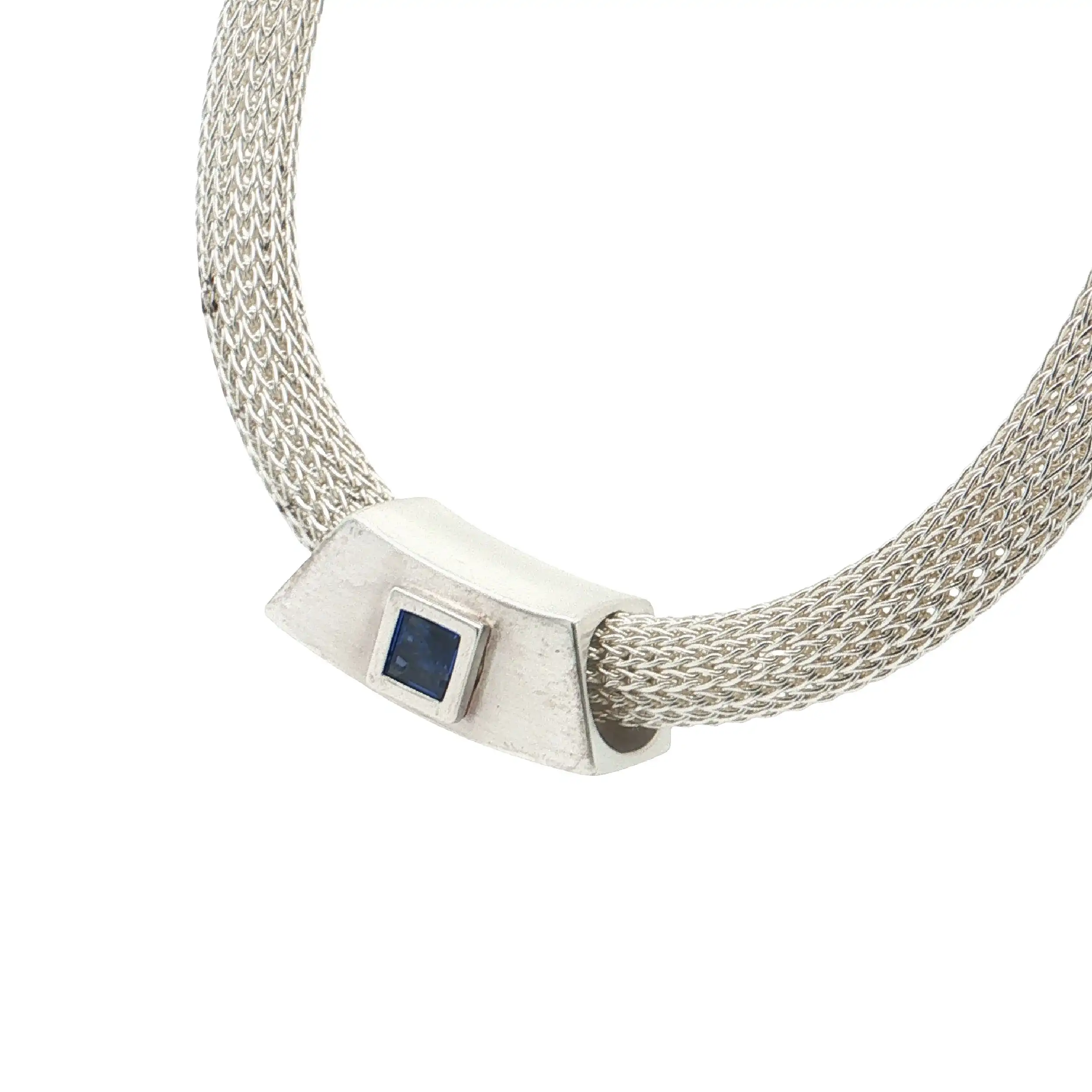 Strickcollier Silber mit Anhänger mit blauem Farbstein Strickcollier Silber mit Anhänger mit blauem Farbstein