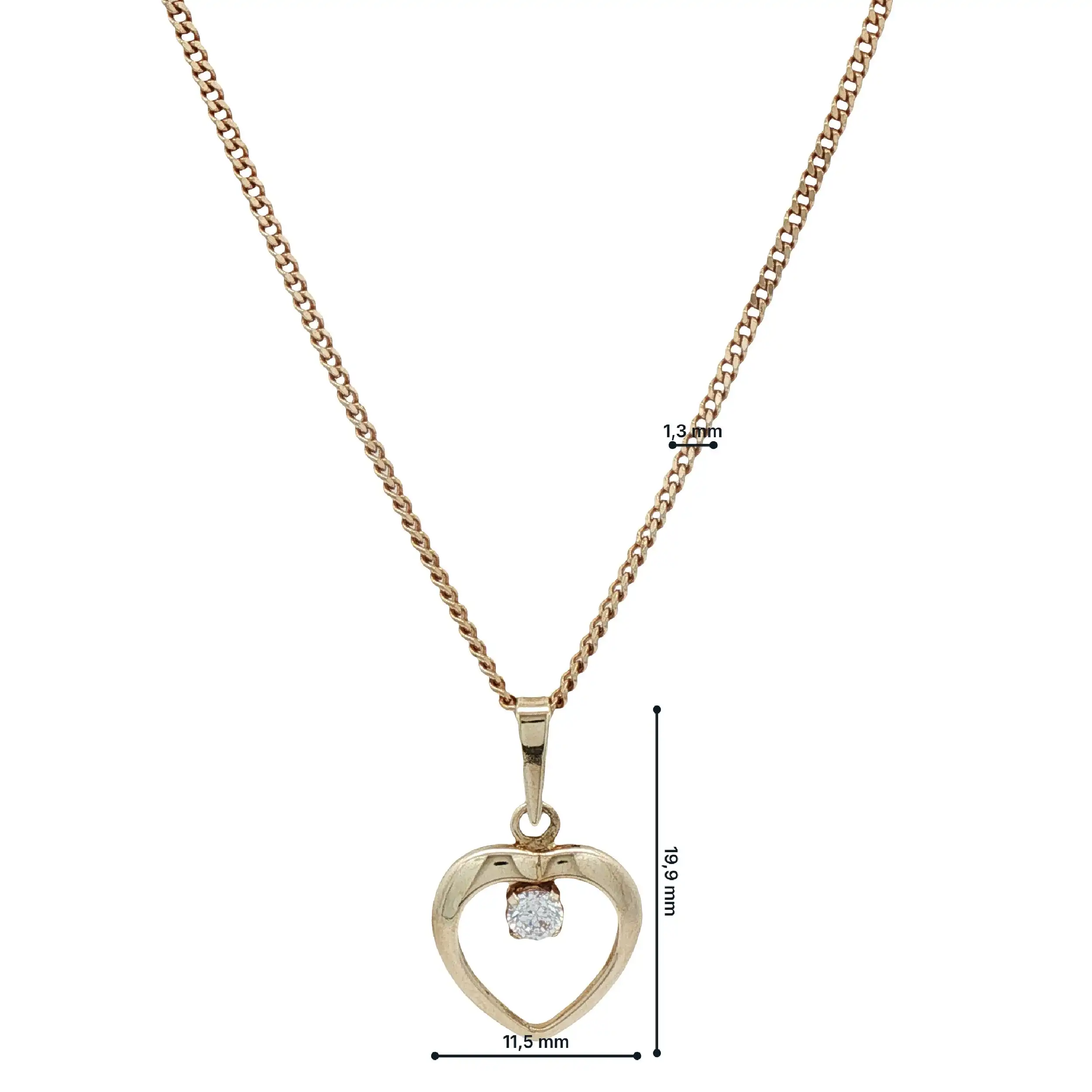 Panzerkette Gelbgold mit Herzanhänger und Zirkonia Panzerkette Gelbgold mit Herzanhänger und Zirkonia