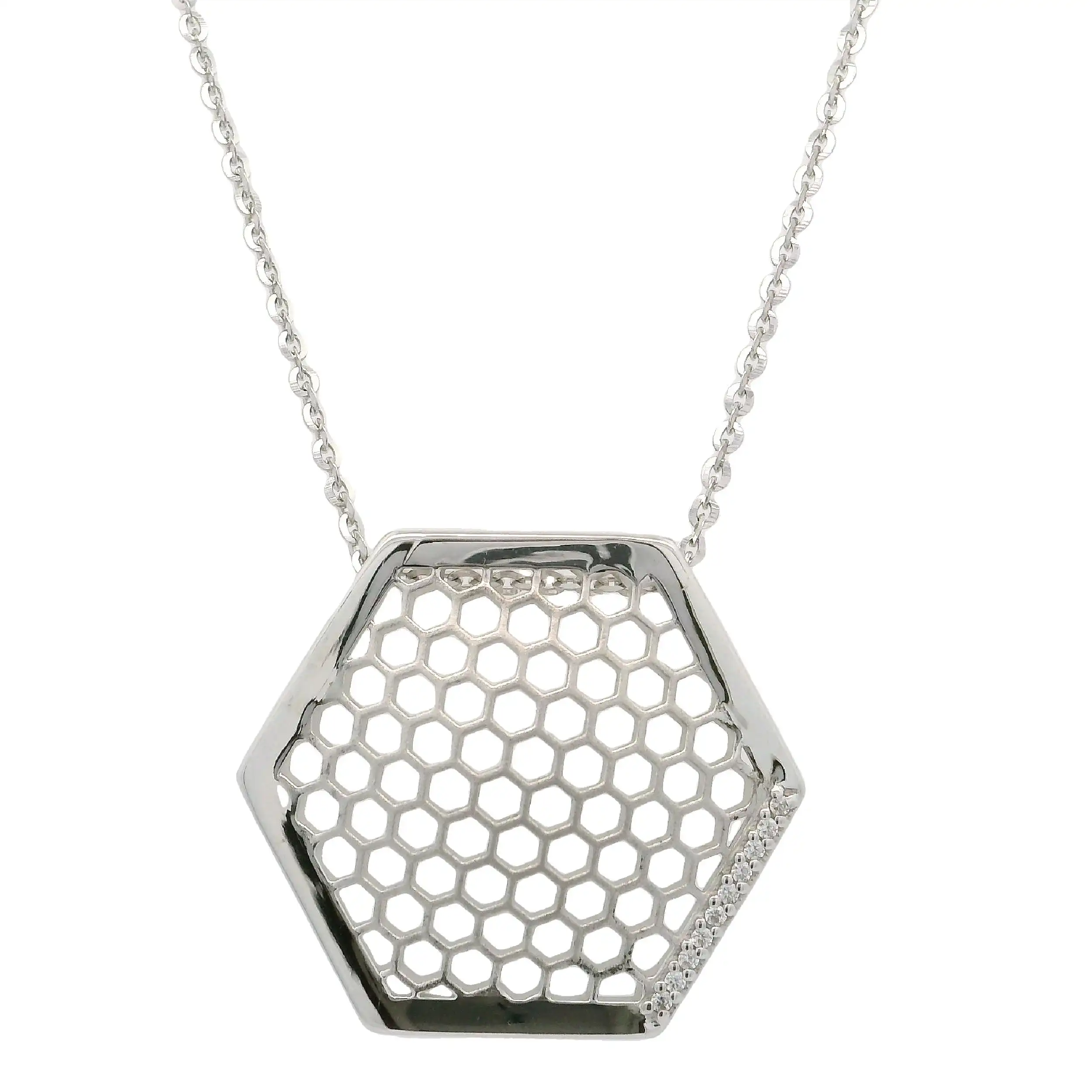 Collier Silber mit Hexagonalem Anhänger & Zirkonia Collier Silber mit Hexagonalem Anhänger & Zirkonia