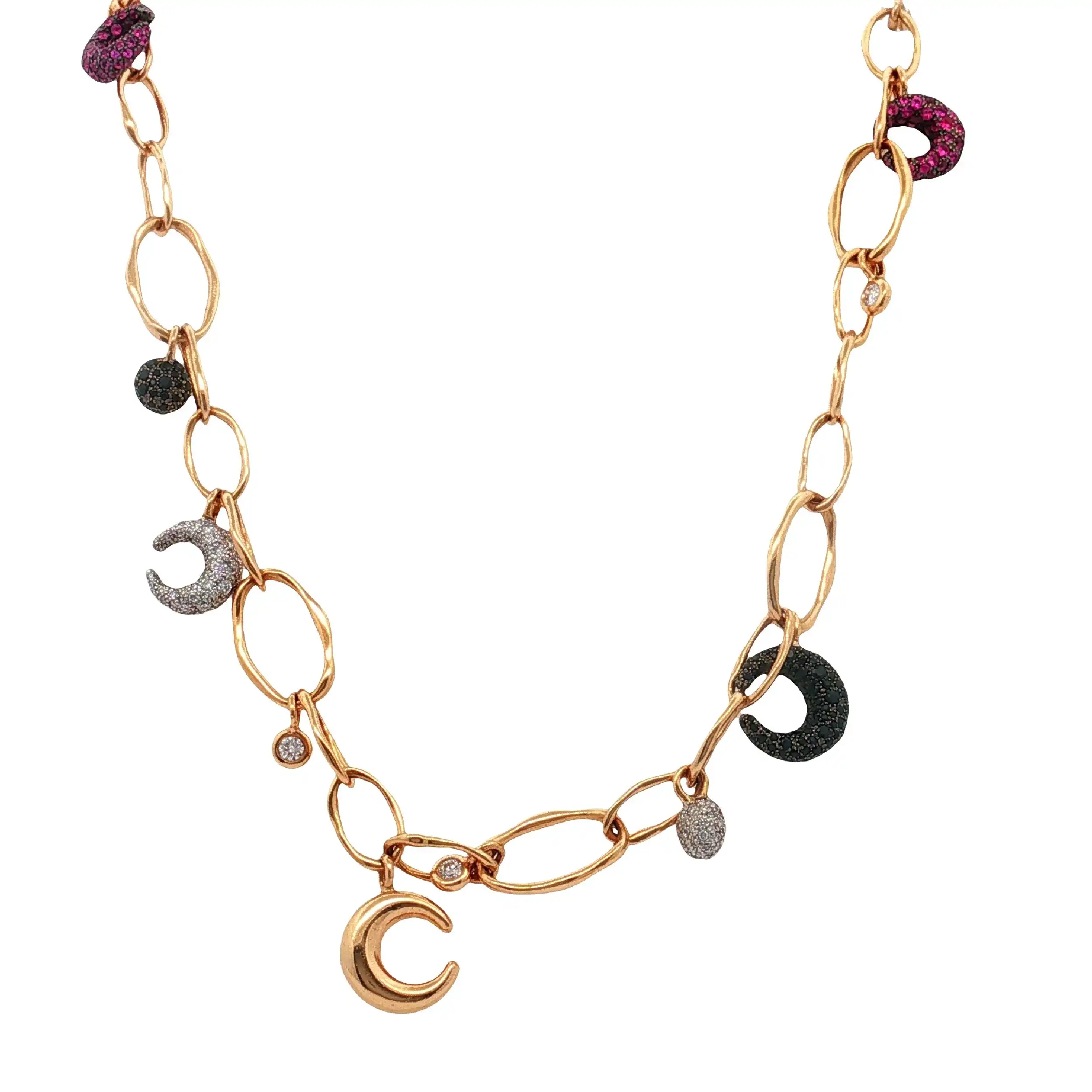 Collier Rotgold Al Coro Mezzaluna mit Saphiren, Diamanten und Brillanten Collier Rotgold Al Coro Mezzaluna mit Saphiren, Diamanten und Brillanten