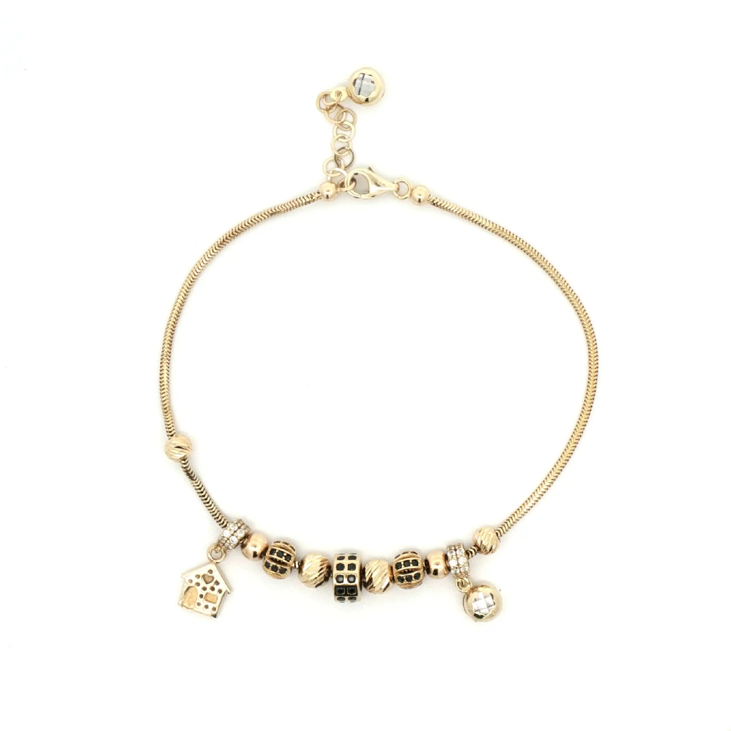 Schlangenarmband Gelbgold mit Anhänger, Farbsteinen und Zirkonia Schlangenarmband Gelbgold mit Anhänger, Farbsteinen und Zirkonia