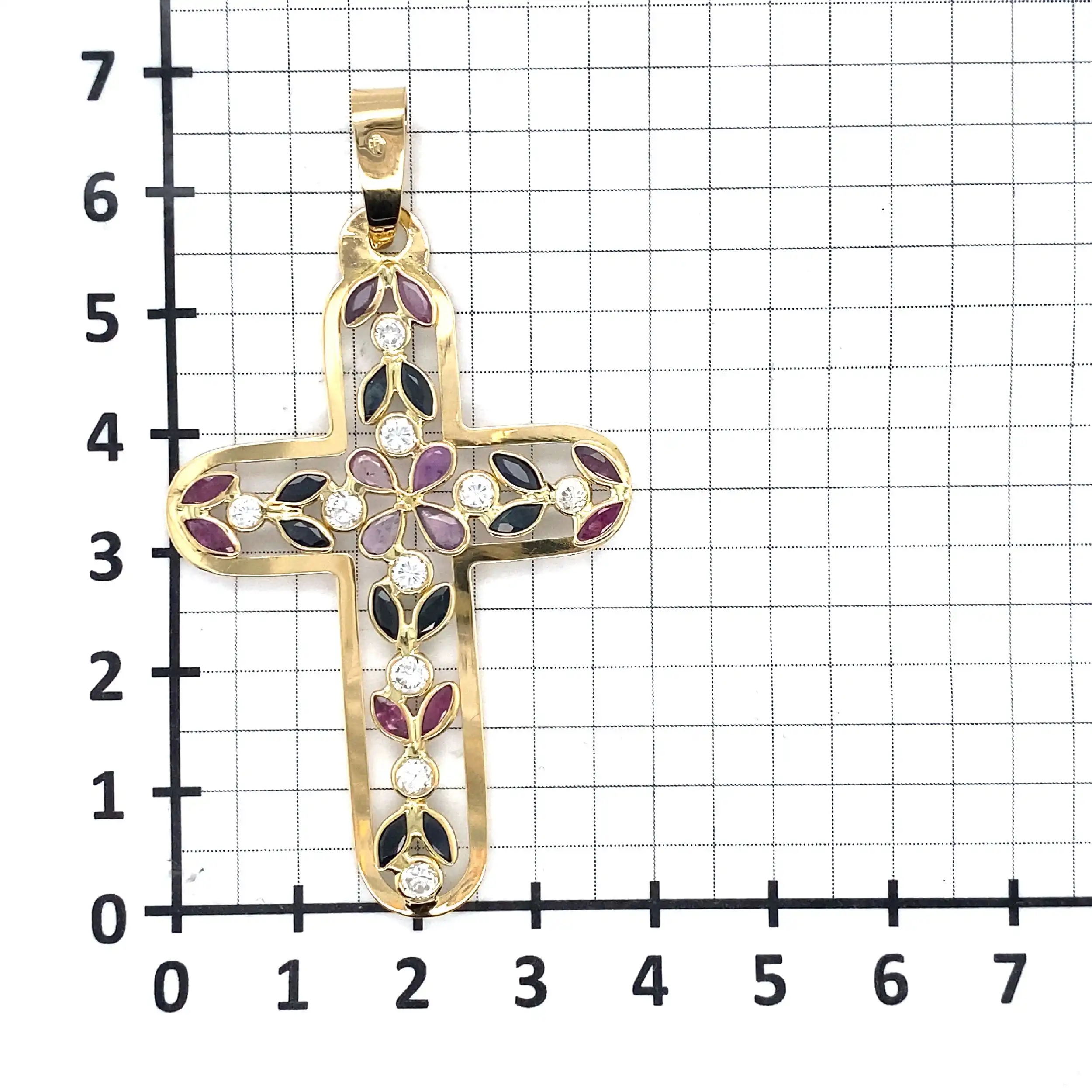 Kreuzanhänger Gelbgold mit Zirkonia und bunten Farbsteinen Kreuzanhänger Gelbgold mit Zirkonia und bunten Farbsteinen
