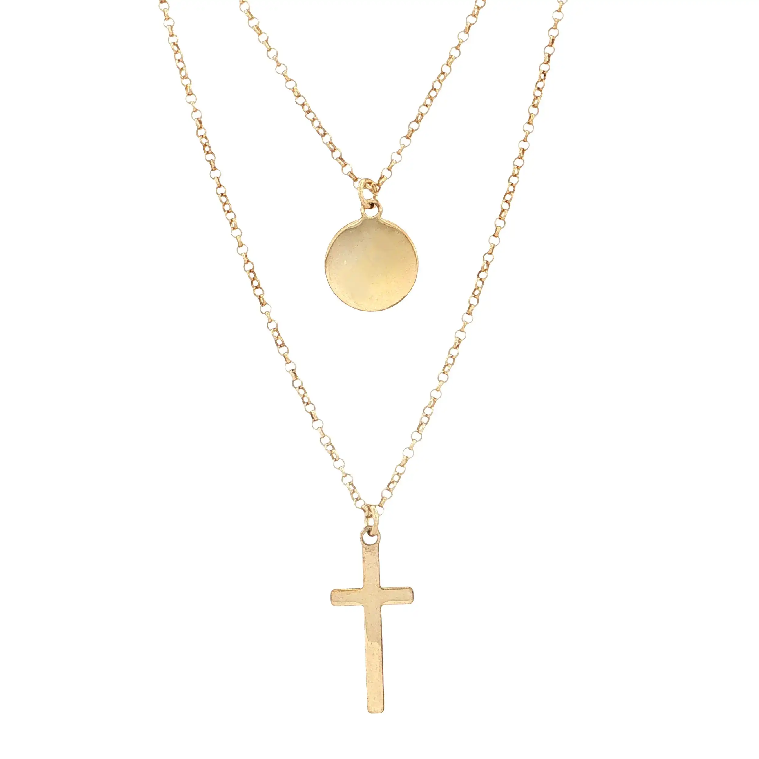 Kette Silber vergoldet doppelreihig mit Kreuz- und Plättchenanhänger
