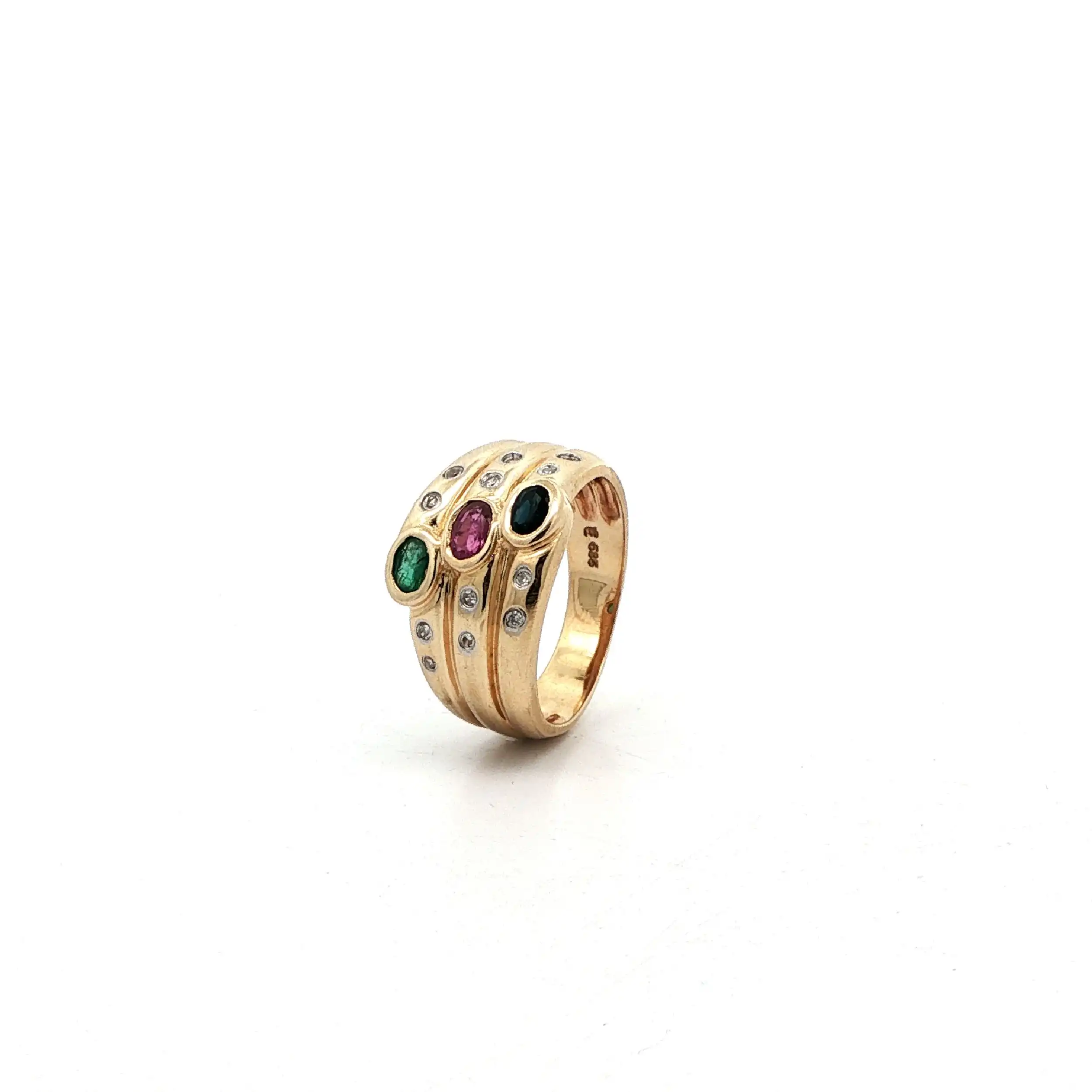 Ring Gelbgold mit Diamanten und bunten Farbsteinen