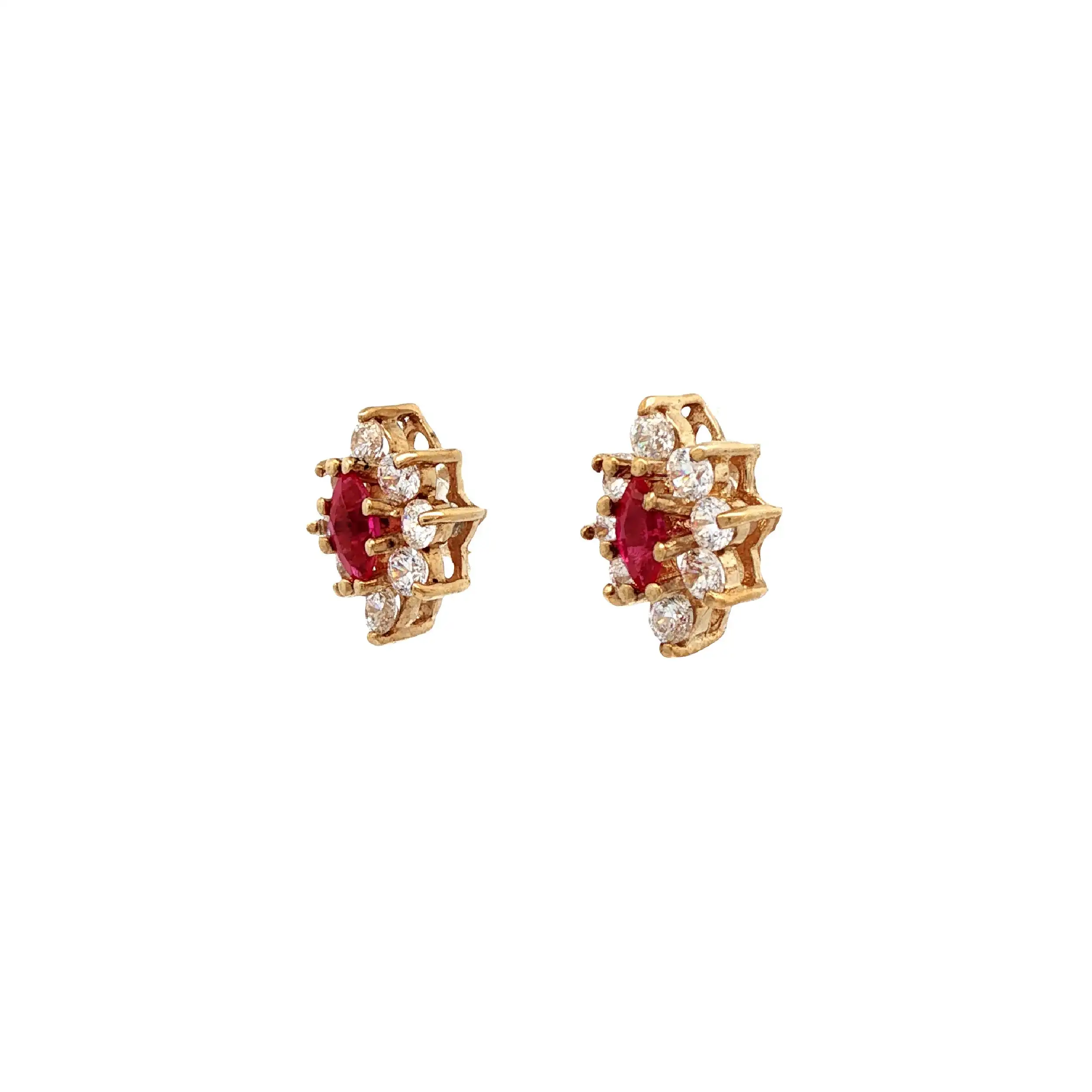 Ohrstecker Gelbgold mit roten Farbsteinen und Zirkonia