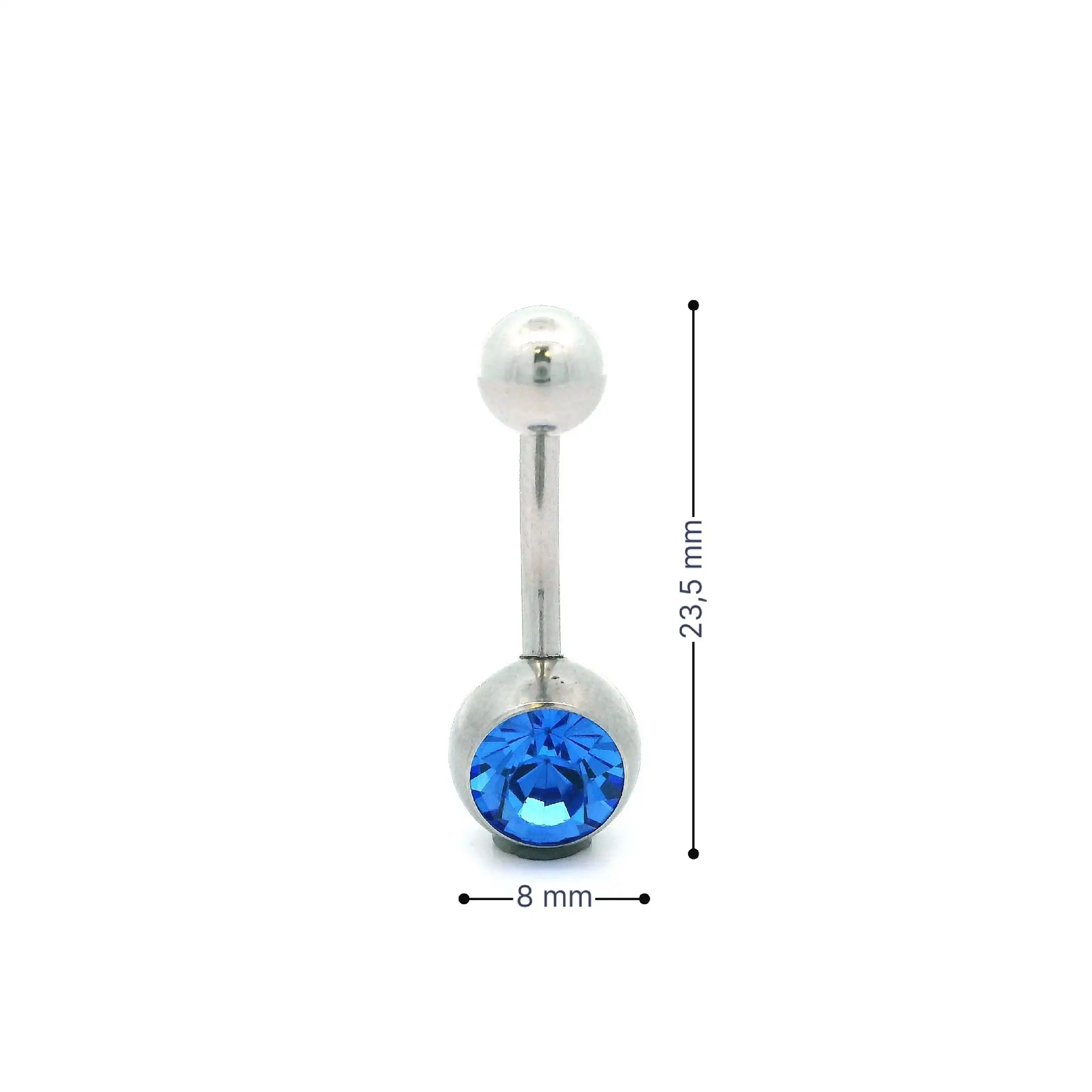Edelstahl Bauchnabelpiercing mit blauem Farbstein Edelstahl Bauchnabelpiercing mit blauem Farbstein
