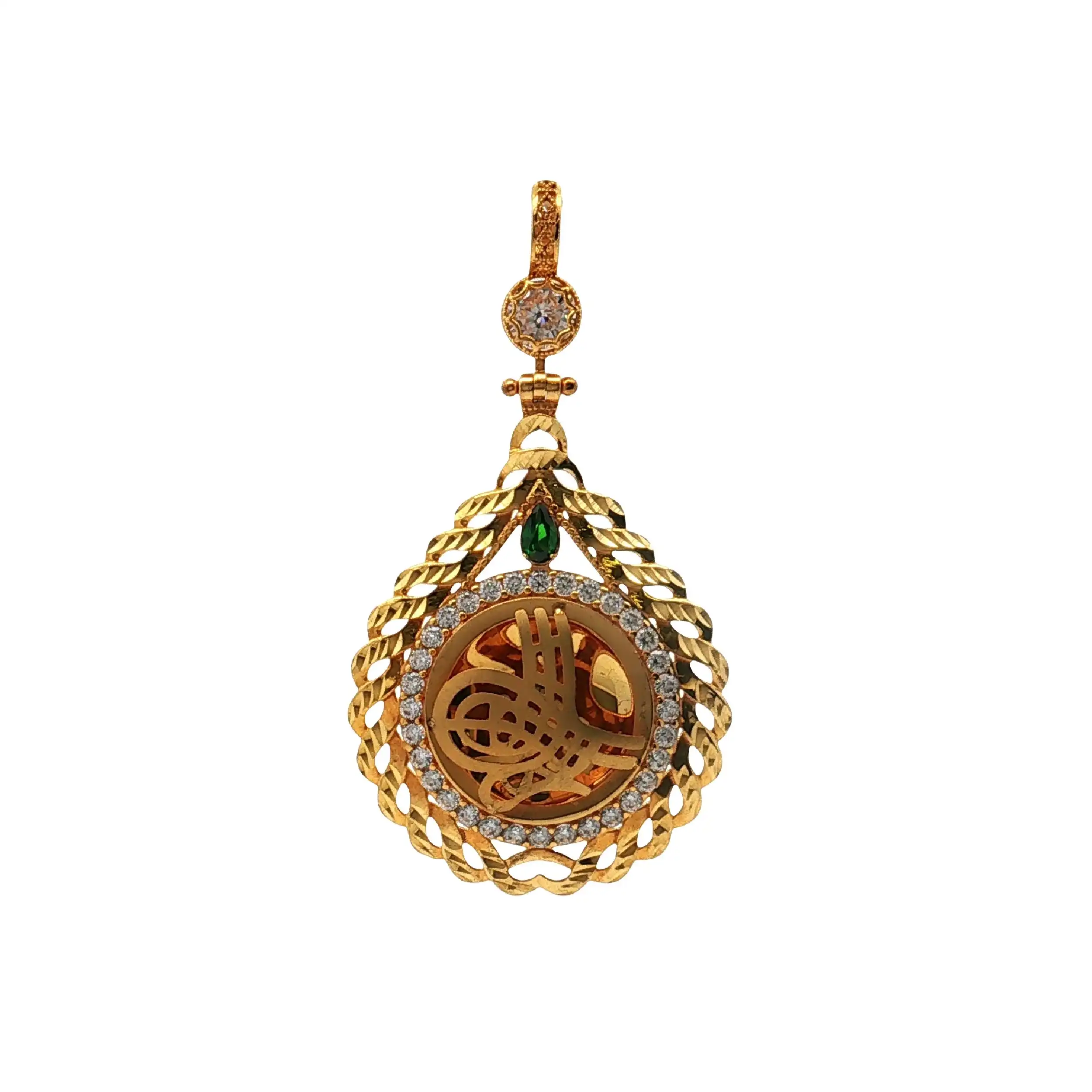 Anhänger Gelbgold Tugra mit grünem Stein und Zirkonia Anhänger Gelbgold Tugra mit grünem Stein und Zirkonia