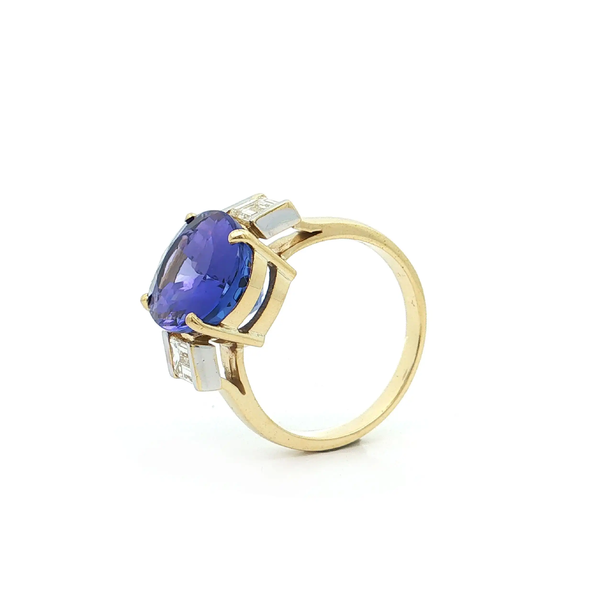 Ring Bicolor mit Tansanit und Baguette Diamanten mit Expertise von DSEF
