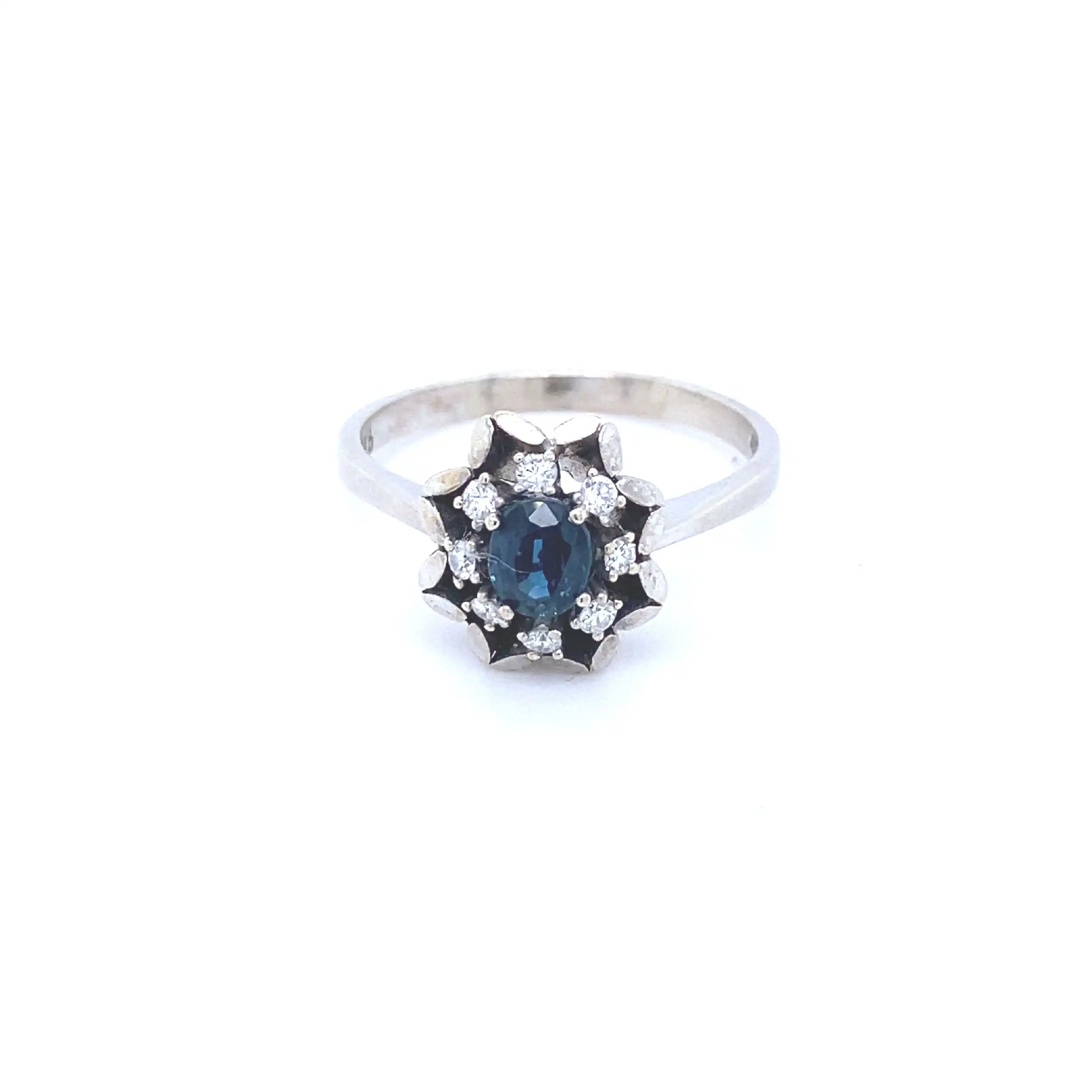 Ring Weißgold mit blauem Stein und Brillanten, graviert mit 0,16ct Ring Weißgold mit blauem Stein und Brillanten, graviert mit 0,16ct