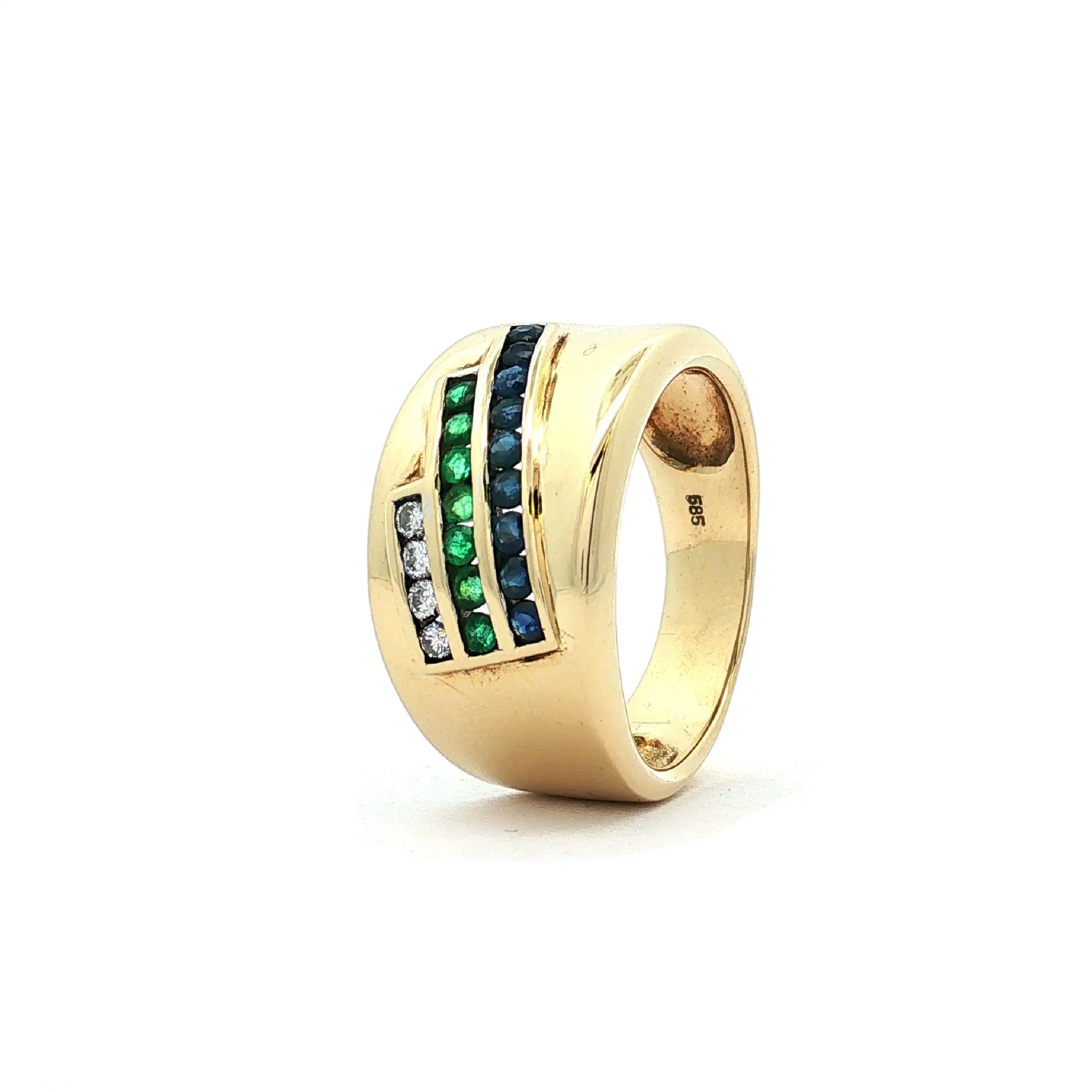 Ring Gelbgold mit Saphir, Smaragd und Brillanten