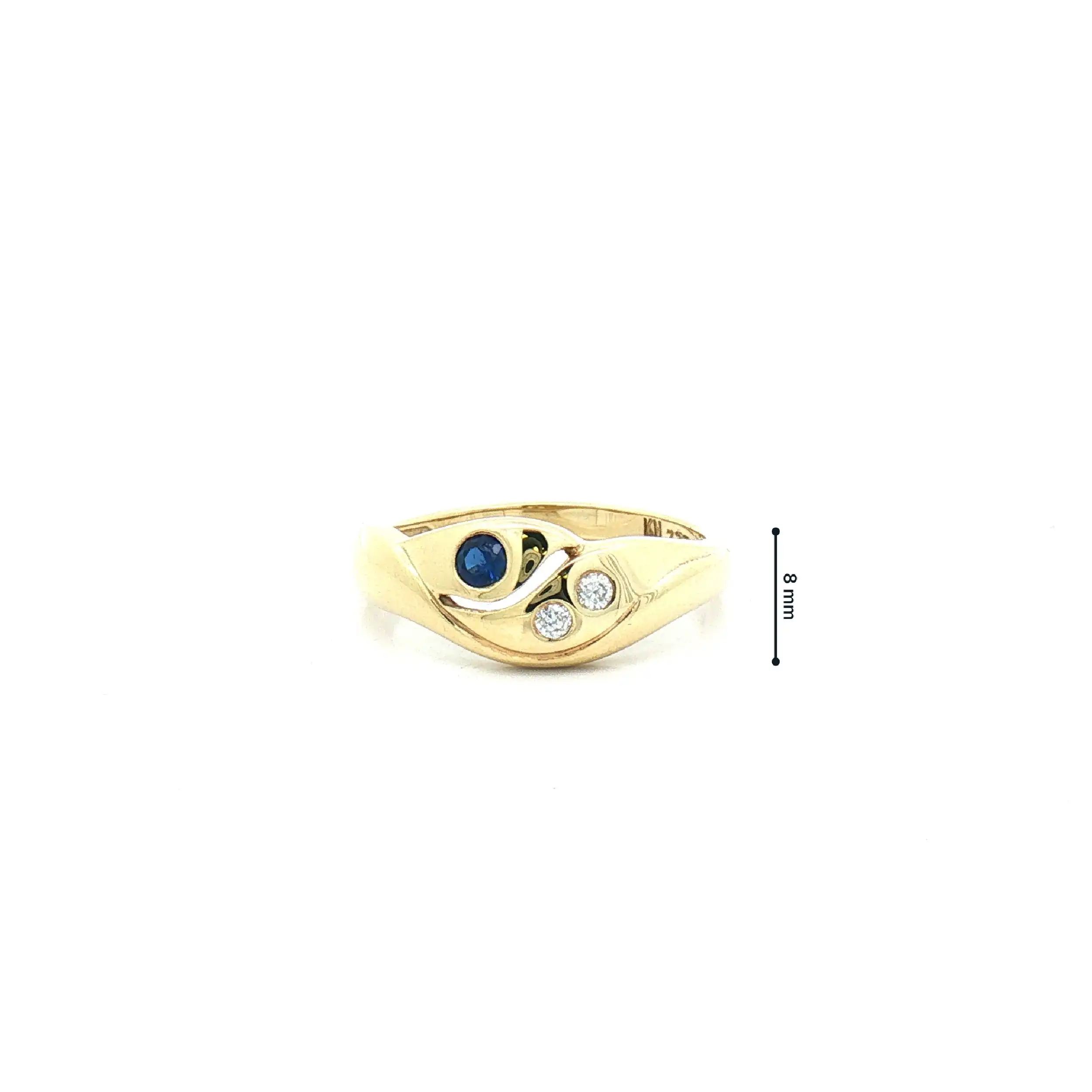 Ring Gelbgold mit Zirkonia und blauen Farbstein