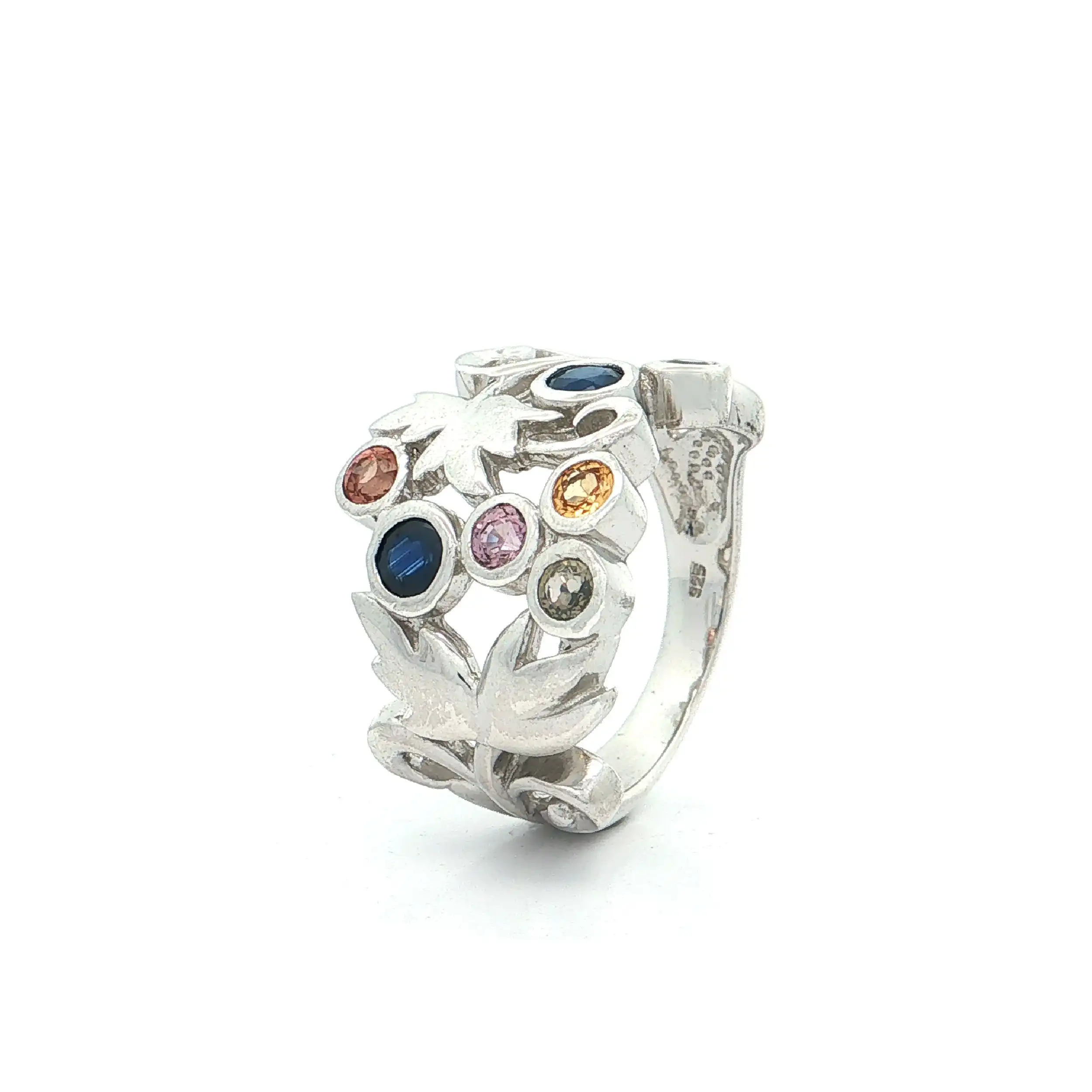 Ring Silber mit bunten Saphiren und Zirkonia