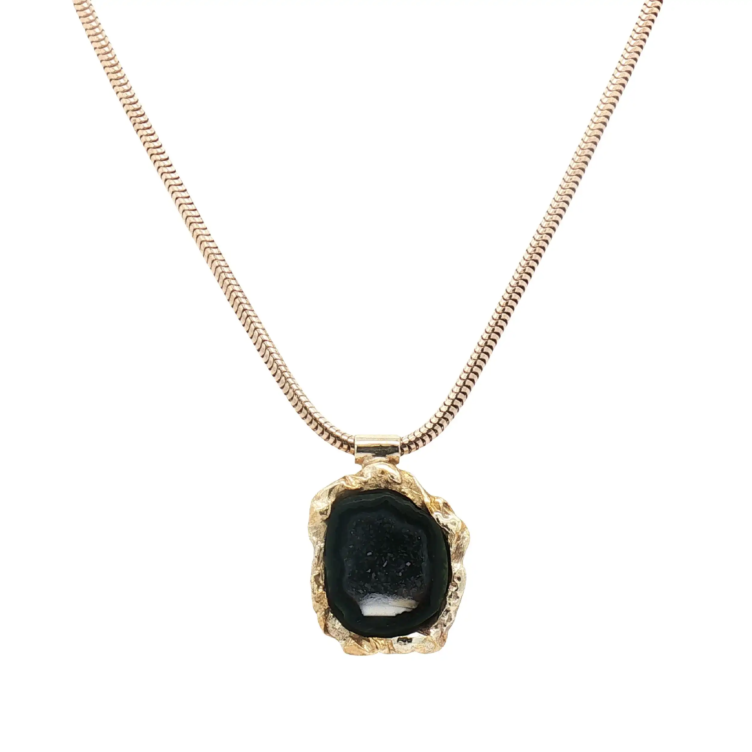 Schlangenkette Gelbgold mit Anhänger und Achat Druse Schlangenkette Gelbgold mit Anhänger und Achat Druse