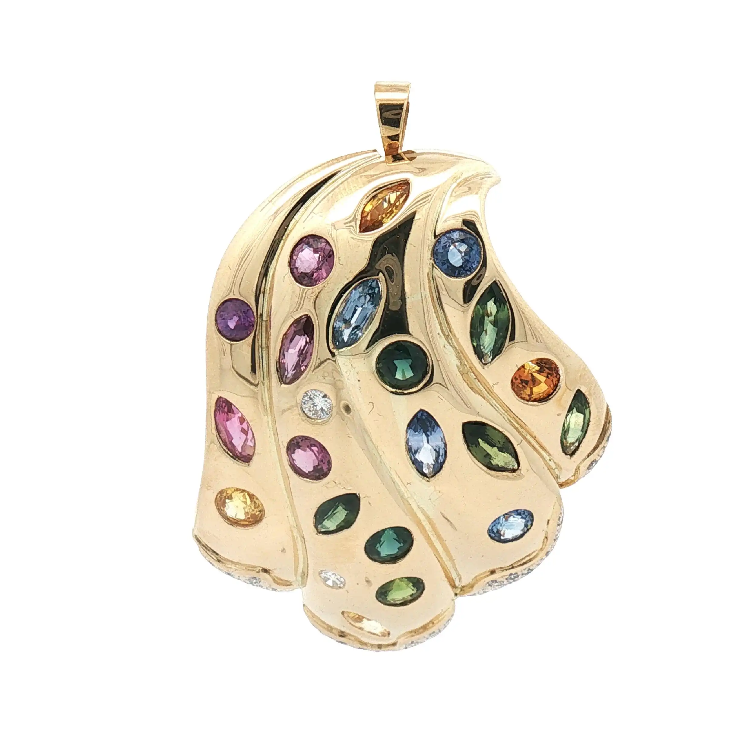 Brosche/Anhänger Bicolor mit Brillanten und verschiedenen Farbsteinen