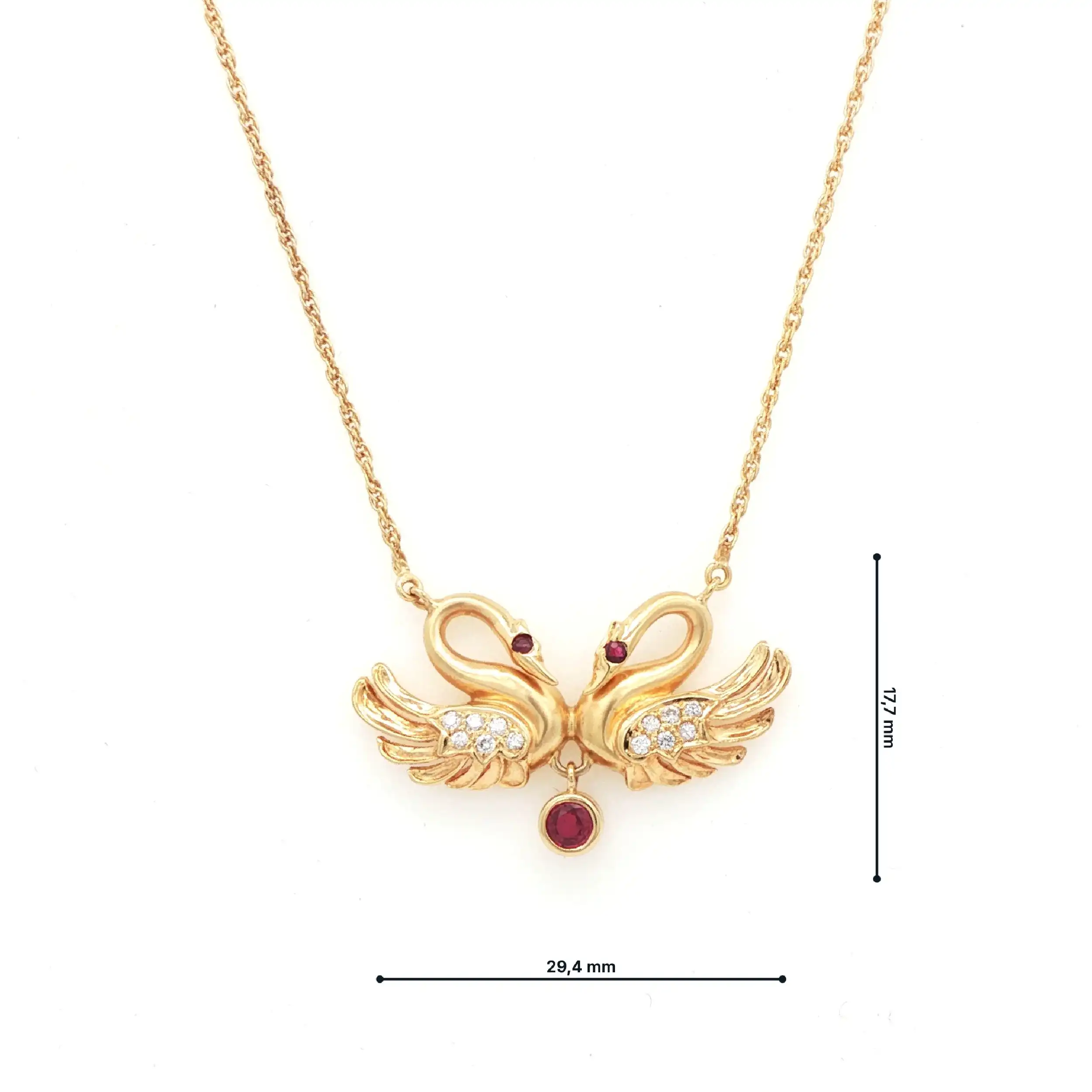 Collier Gelbgold Schwan mit roten Farbsteinen und Brillanten