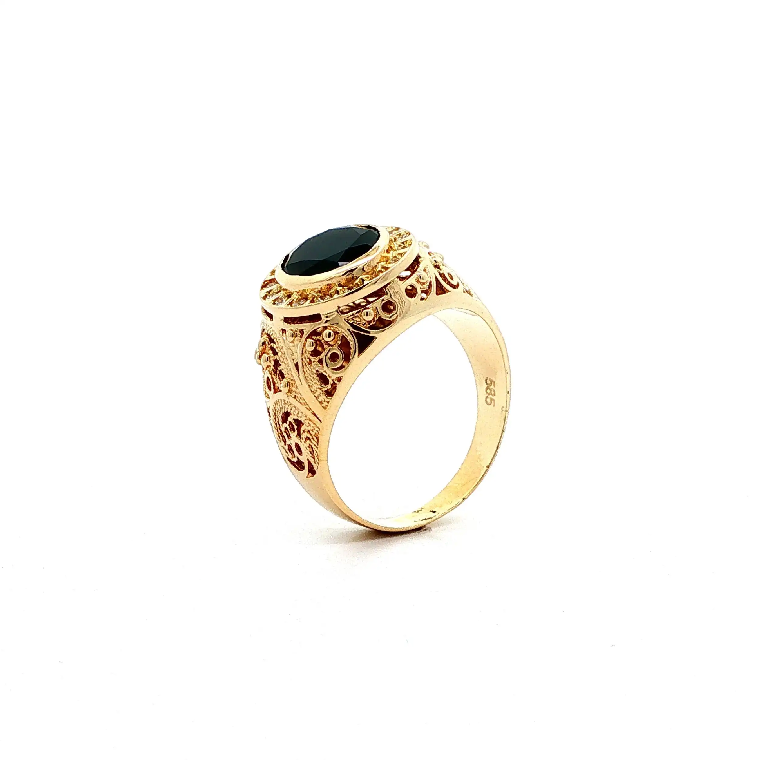 Ring Gelbgold mit schwarzem Farbstein & Zirkonia