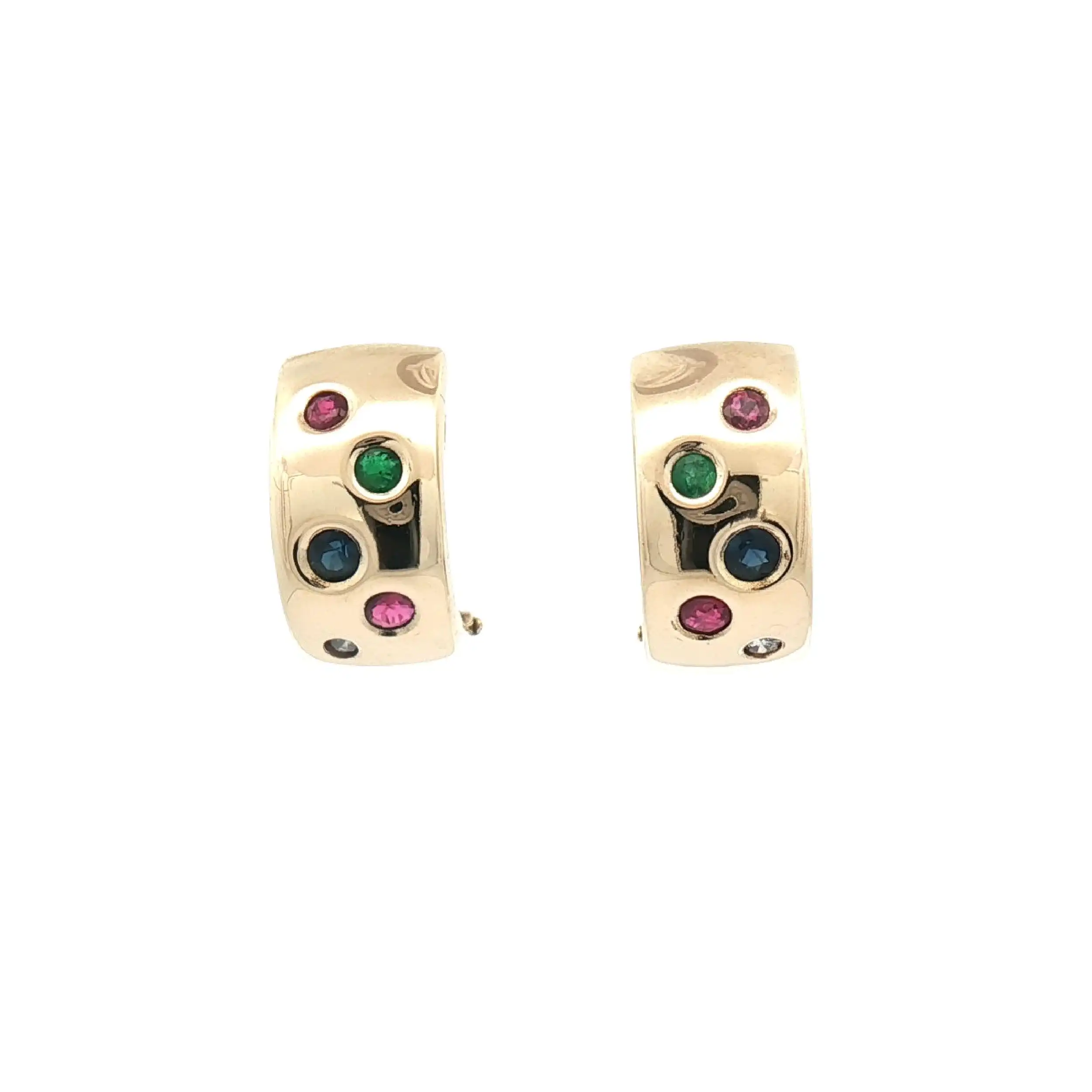 Ohrringe Gelbgold mit Brillant, Smaragd, Saphir und Rubin Ohrringe Gelbgold mit Brillant, Smaragd, Saphir und Rubin