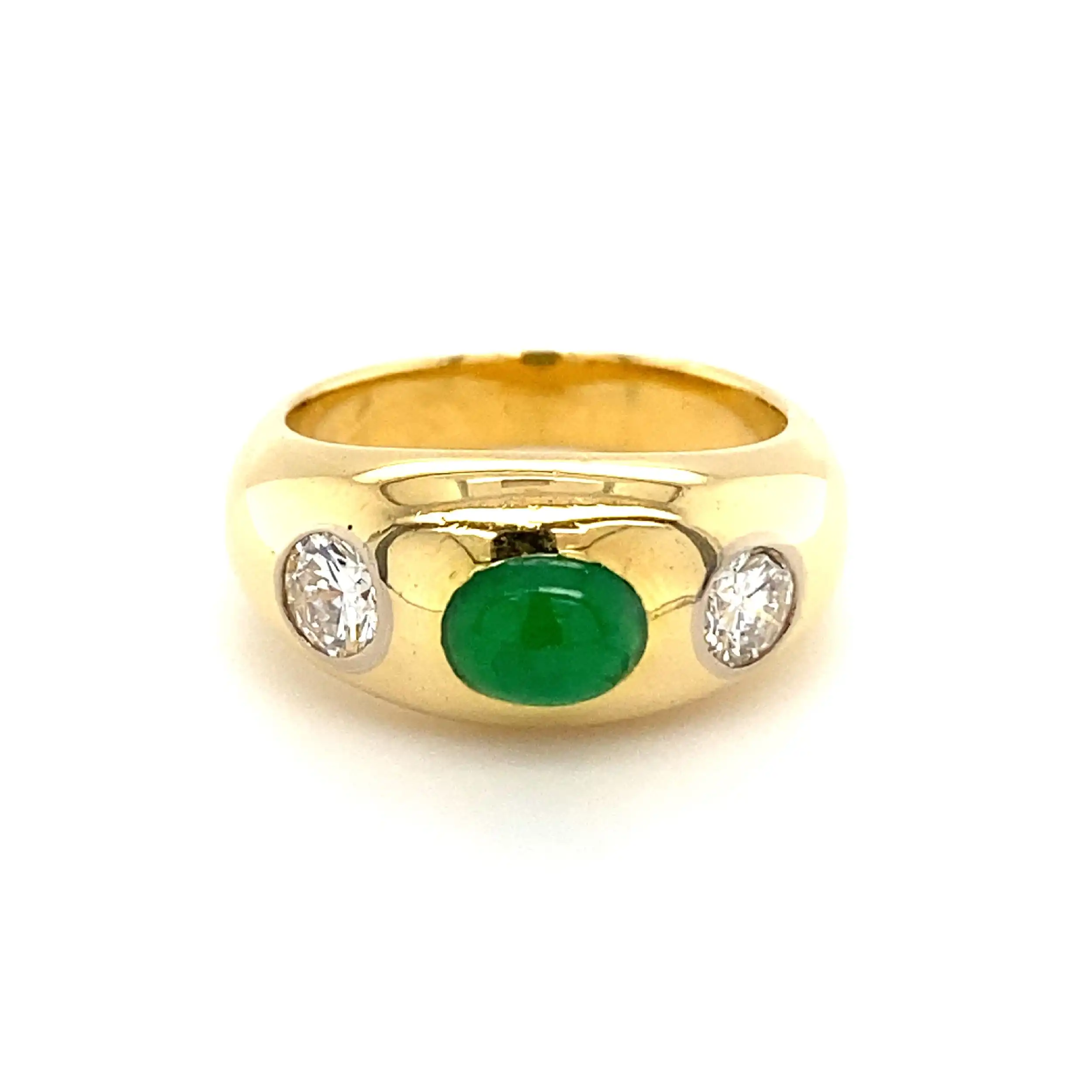 Ring Gelbgold mit Smaragd Cabochon & Brillanten Ring Gelbgold mit Smaragd Cabochon & Brillanten