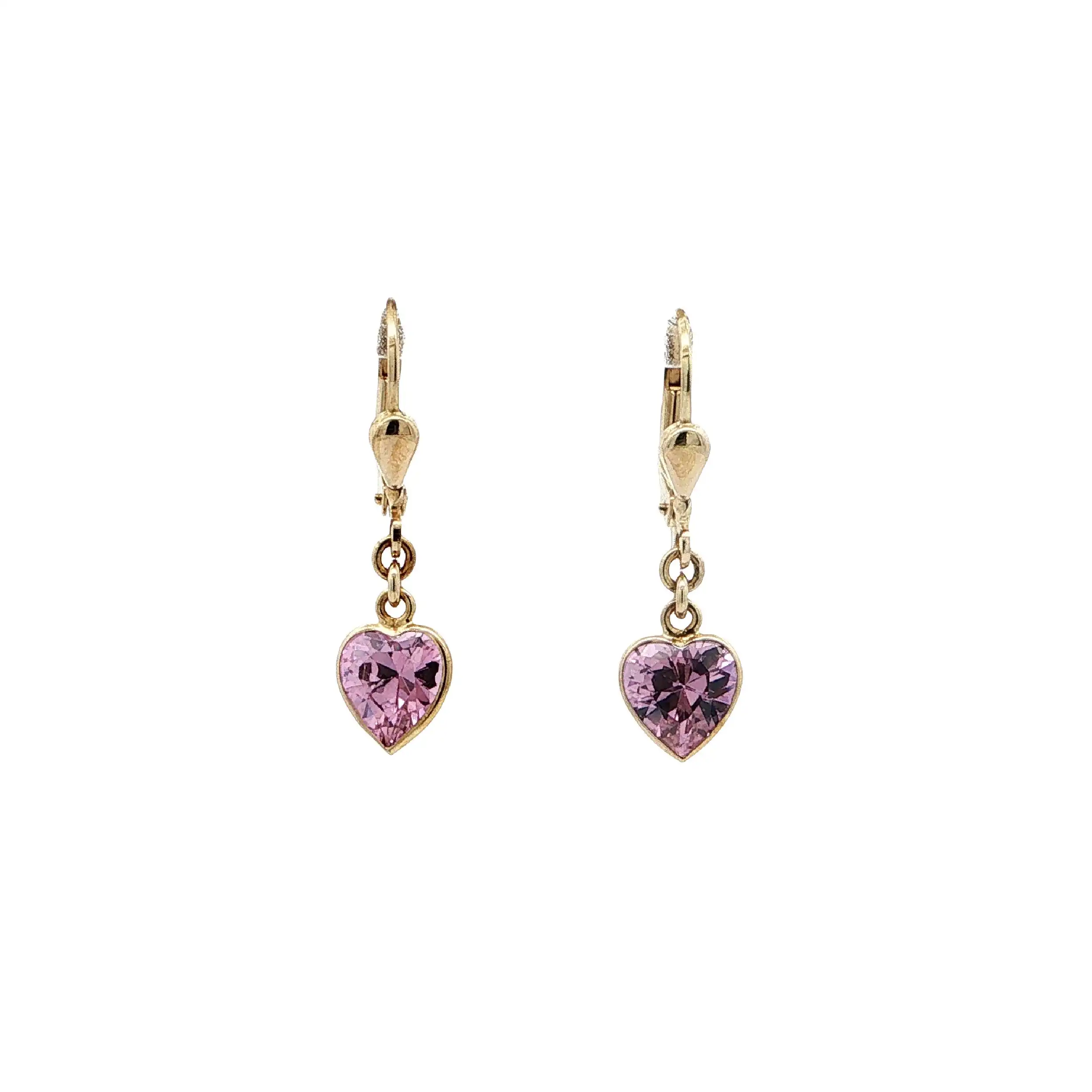 Ohrhänger Gelbgold "Herz" mit rosa Farbstein