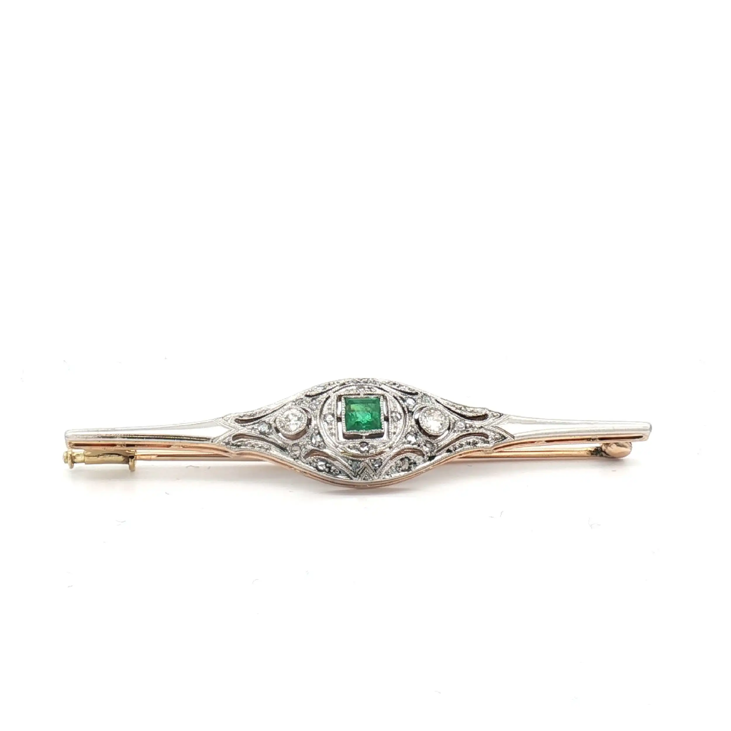 Brosche Bicolor Art-Deco mit Brillanten Altschliff und Smaragd Brosche Bicolor Art-Deco mit Brillanten Altschliff und Smaragd