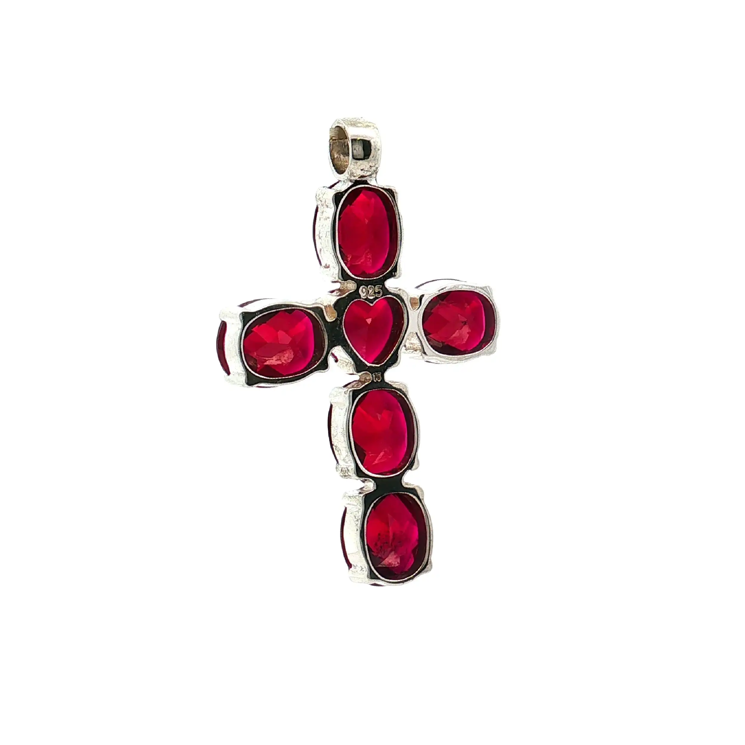 Anhänger Silber Kreuz mit roten Steinen