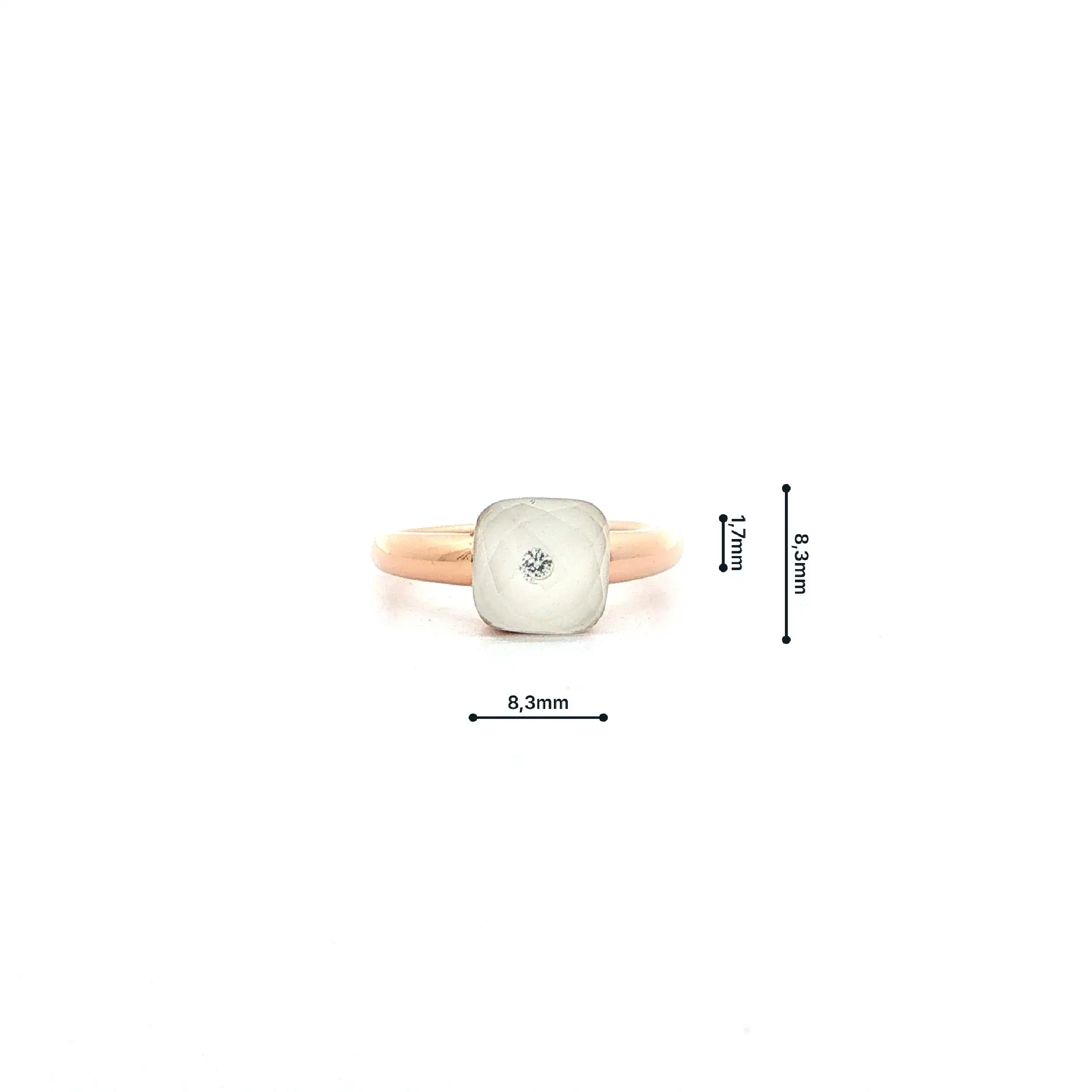 Ring Roségold "Meissen" mit Bergkristall, Brillant & weißem Porzellan