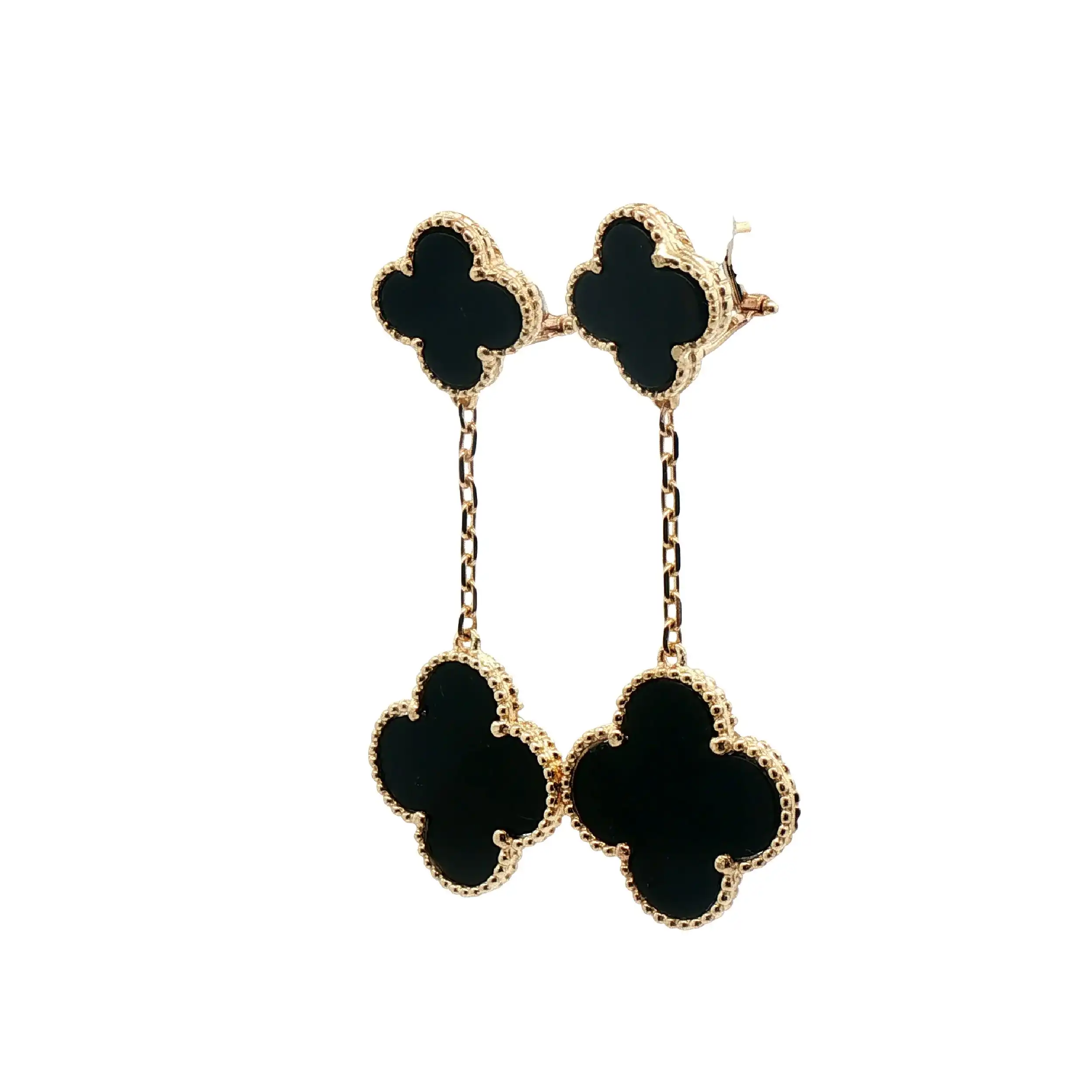 Ohrhänger Gelbgold Blume mit Onyx