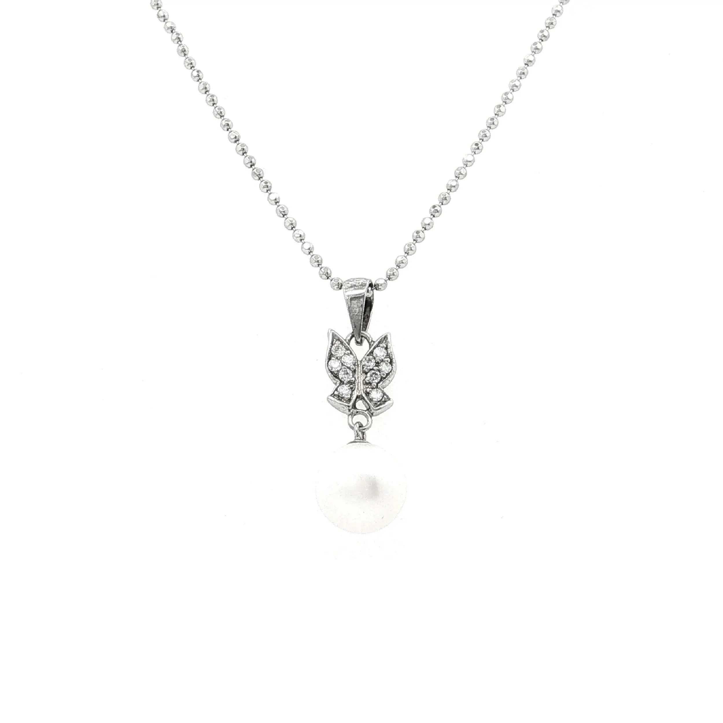 Kügelchenkette Silber mit Perle und Zirkonia Anhänger Kügelchenkette Silber mit Perle und Zirkonia Anhänger
