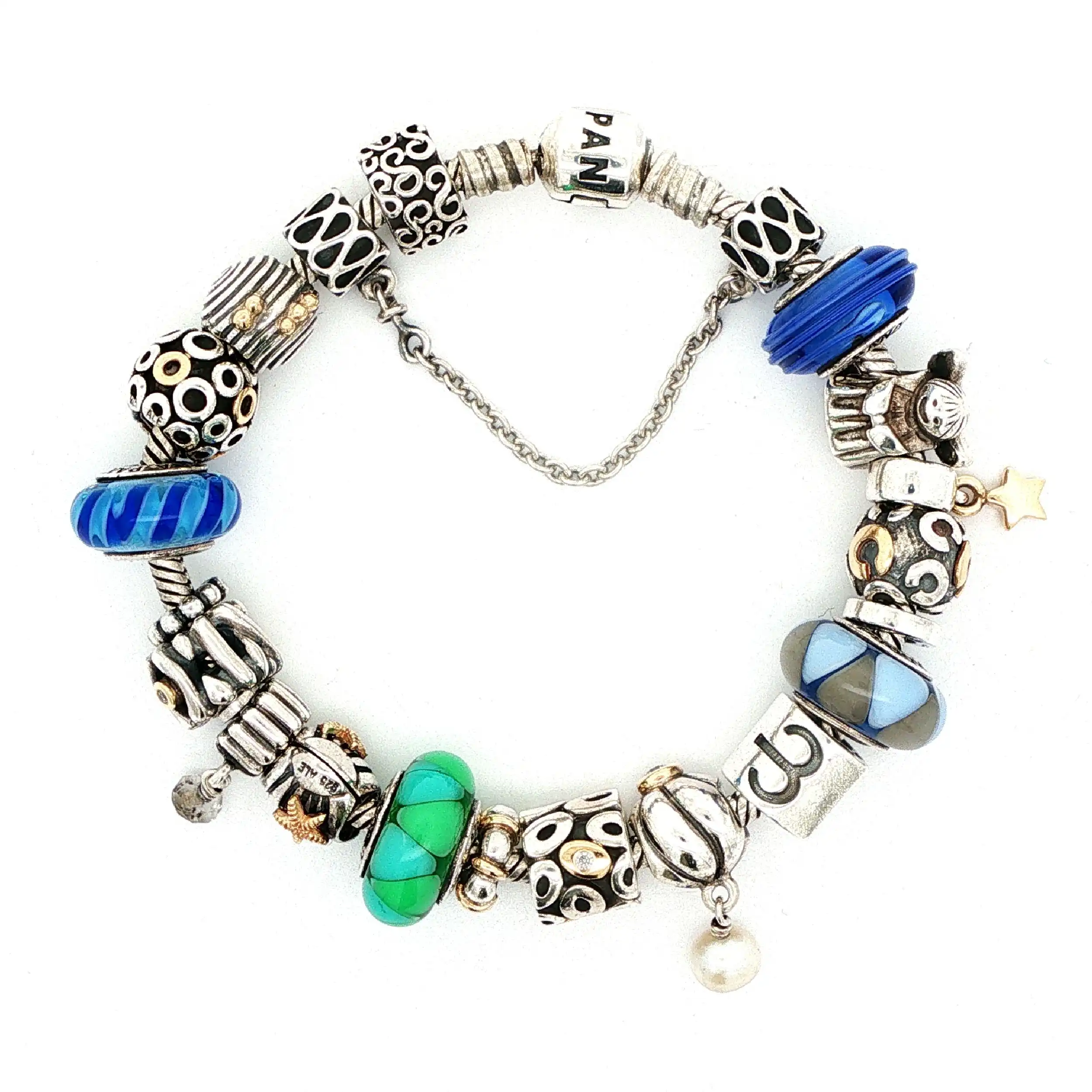 Armband Silber/ Gold Pandora mit 20 Charms Armband Silber/ Gold Pandora mit 20 Charms