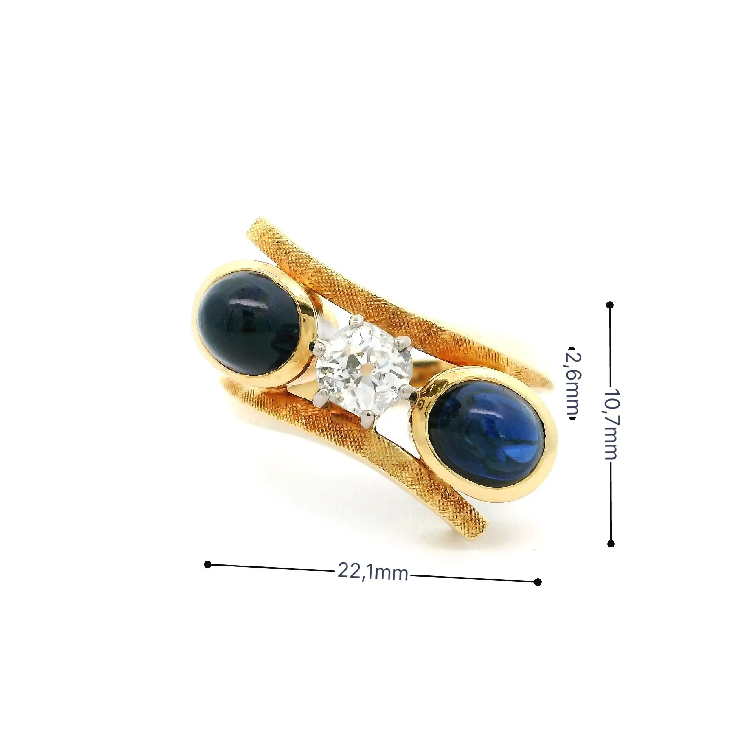 Ring Gelbgold mit Saphir Cabochon & Altschliff-Brillant