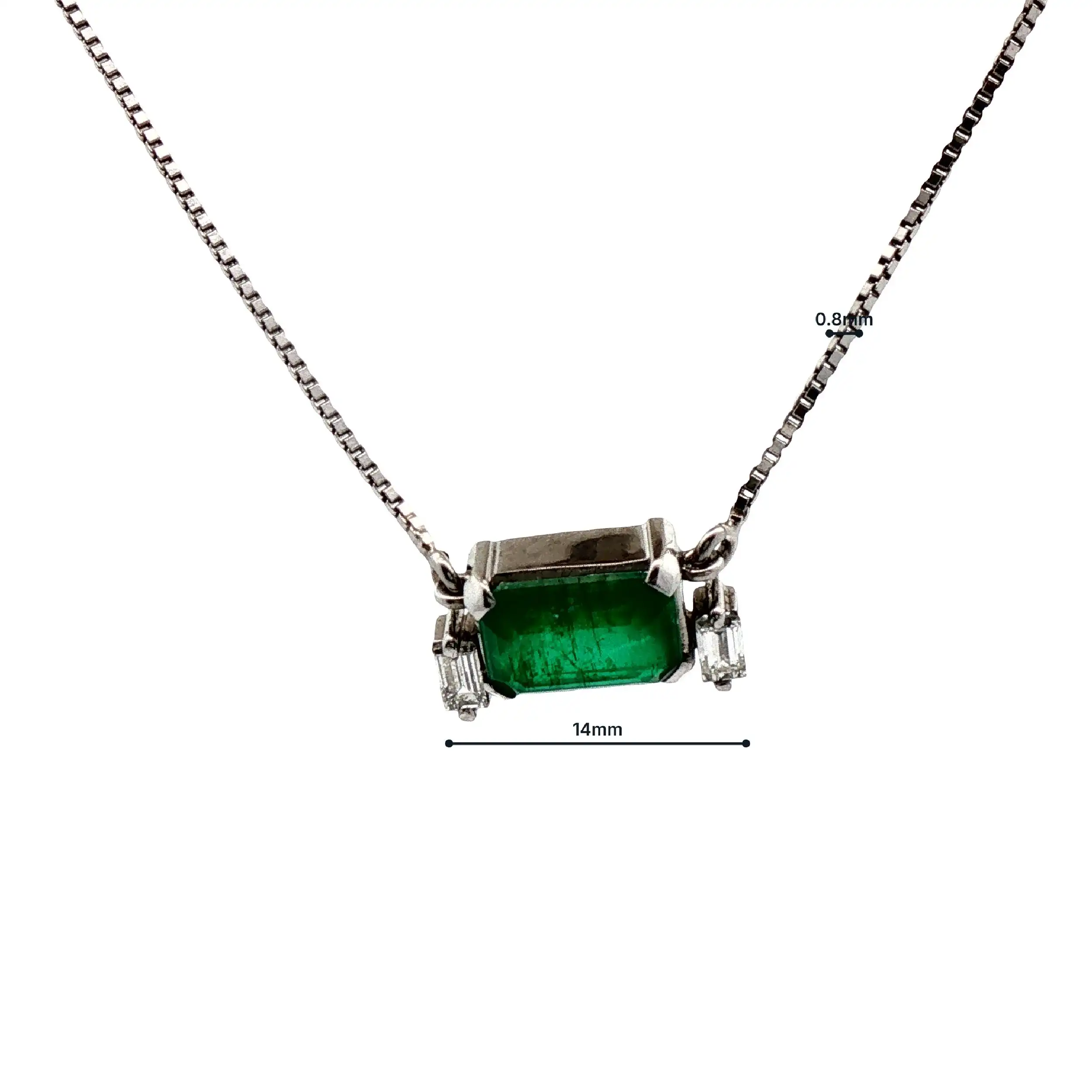Collier Weißgold mit Smaragd und Baguette Diamanten