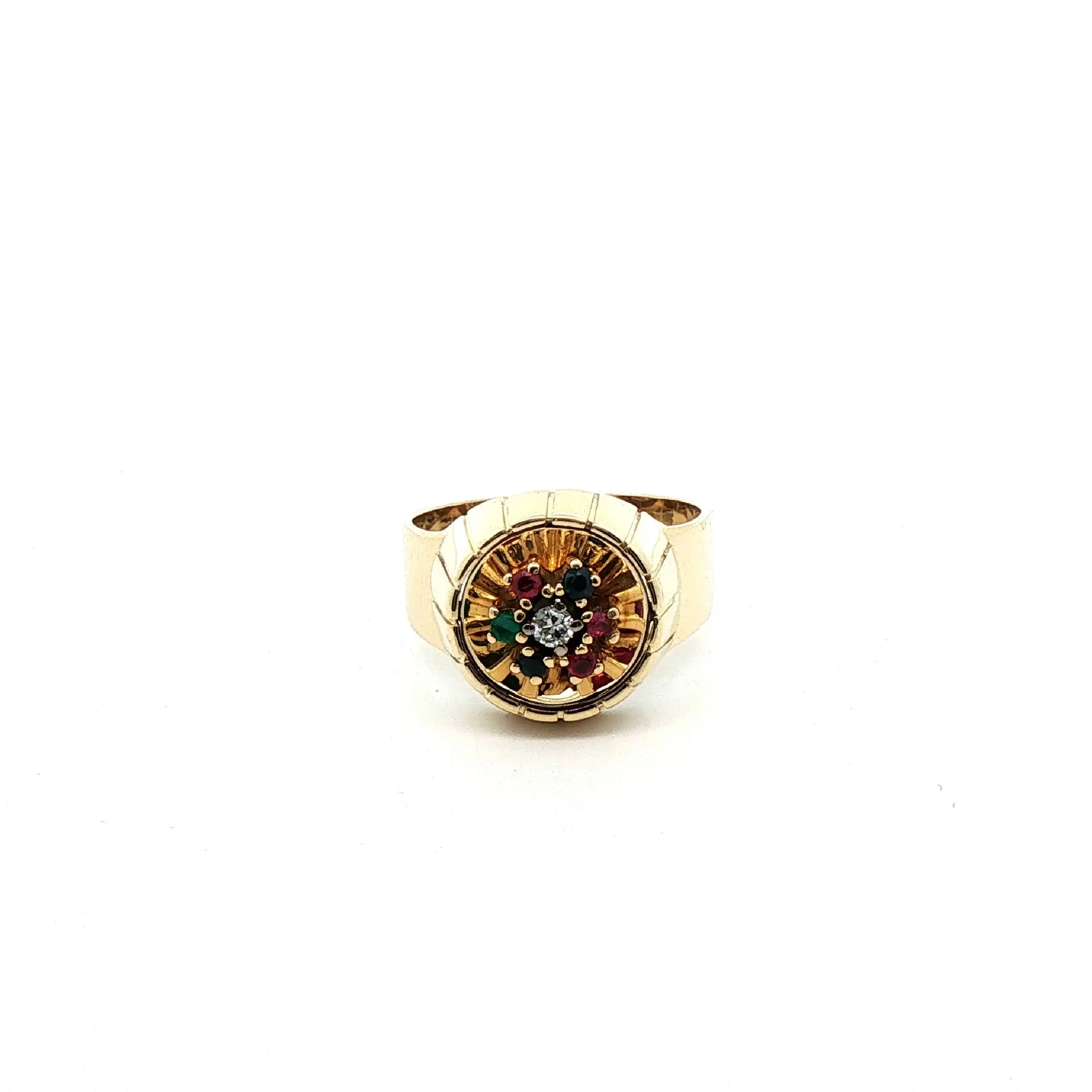 Ring Gelbgold mit Brillant, Smaragd und Rubin sowie Saphir Ring Gelbgold mit Brillant, Smaragd und Rubin sowie Saphir