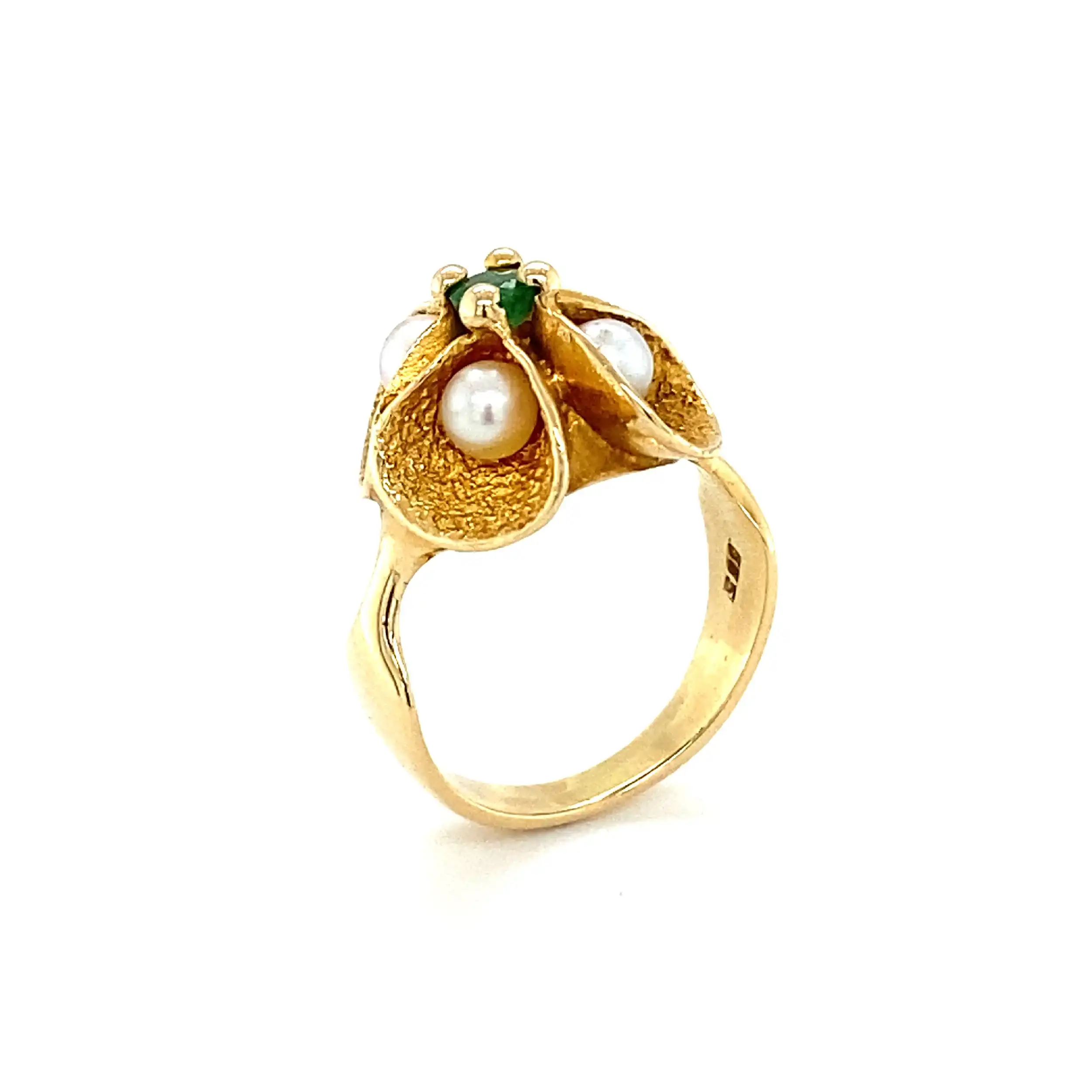 Ring Gelbgold mit Perlen & grünem Farbstein Ring Gelbgold mit Perlen & grünem Farbstein
