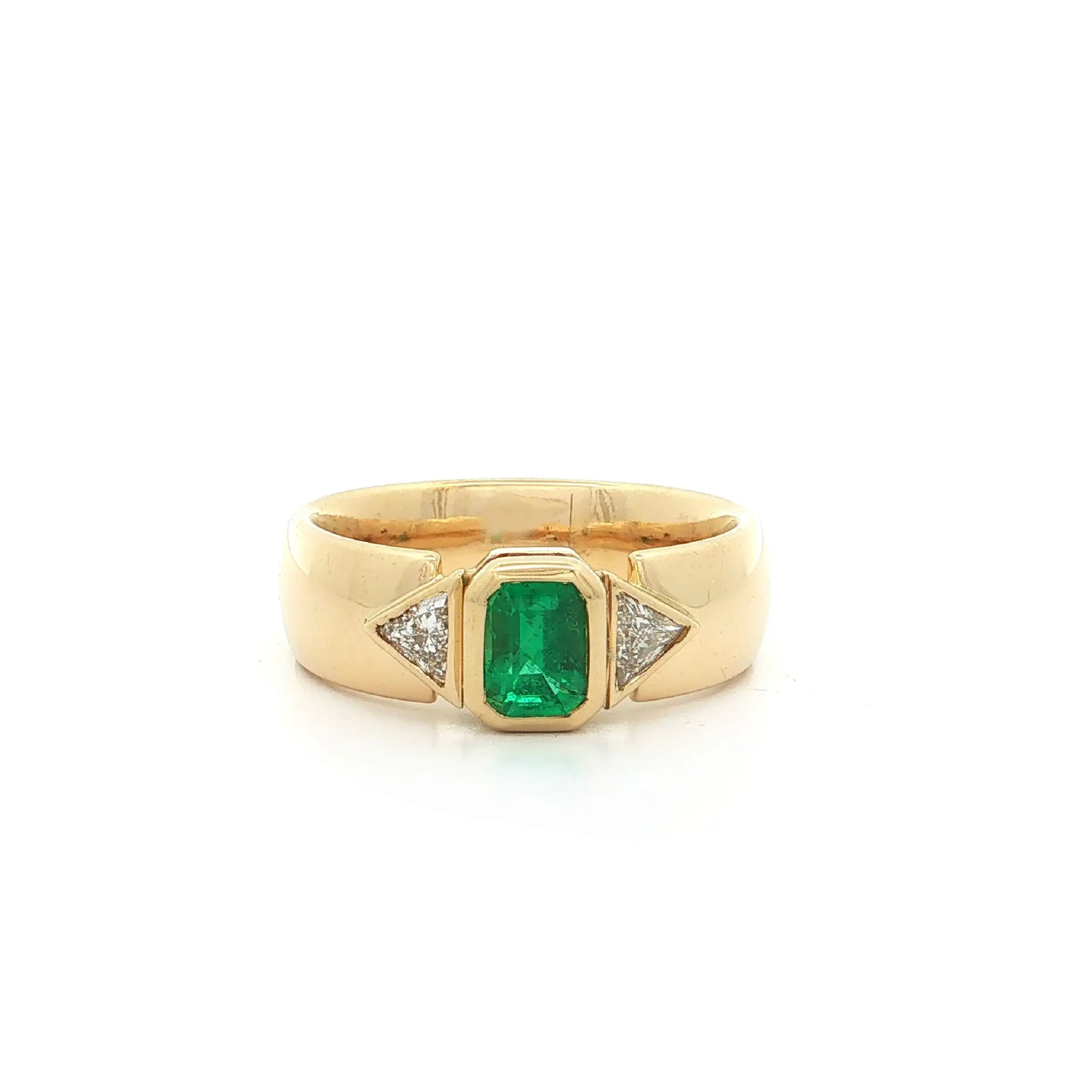 Ring Gelbgold mit Smaragd und Triangel Diamant
