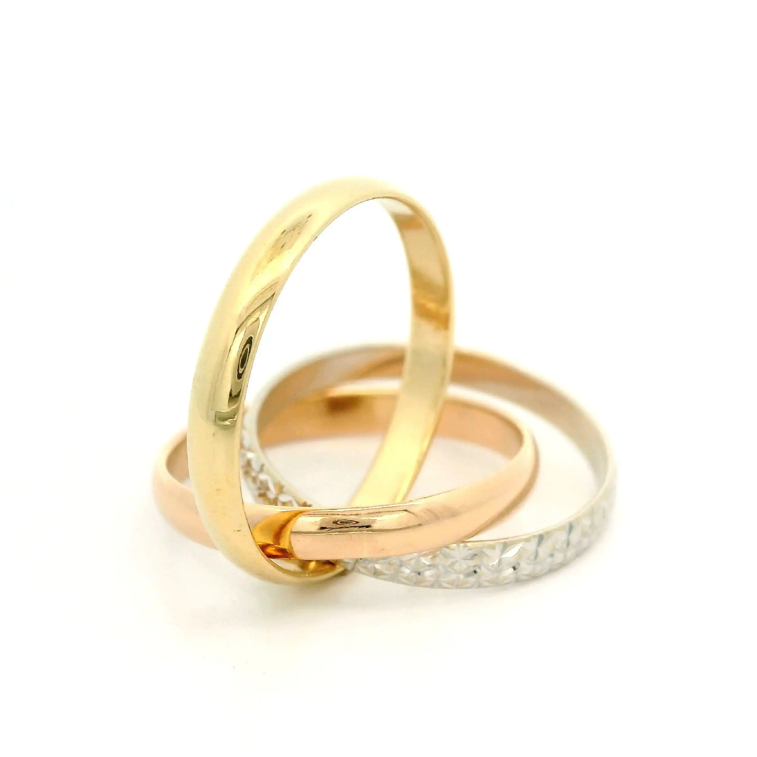 Trinityring Tricolor mit Brillanten, graviert mit 0,21 ct FL-W Trinityring Tricolor mit Brillanten, graviert mit 0,21 ct FL-W