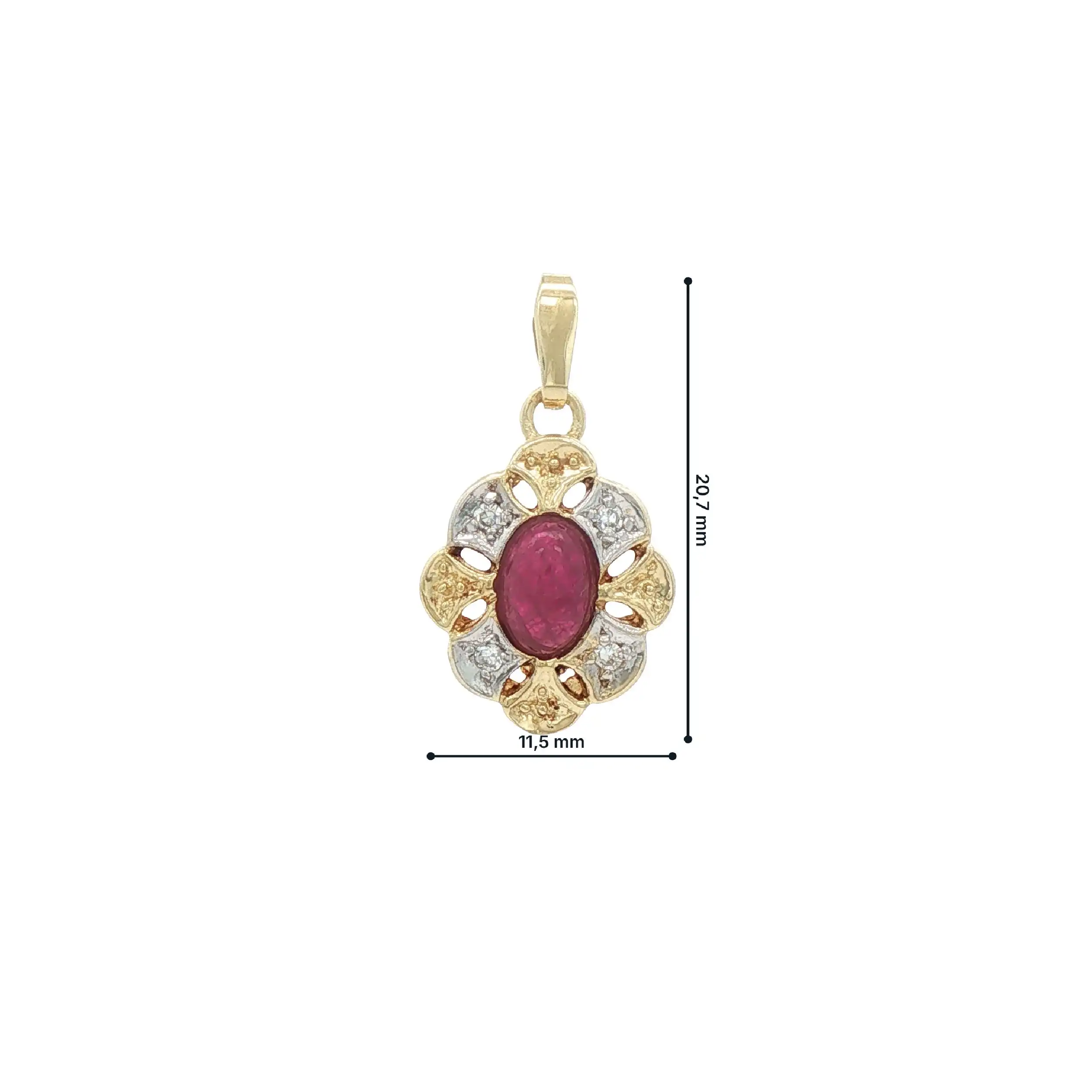 Anhänger Bicolor mit Diamanten und Rubin Cabochon