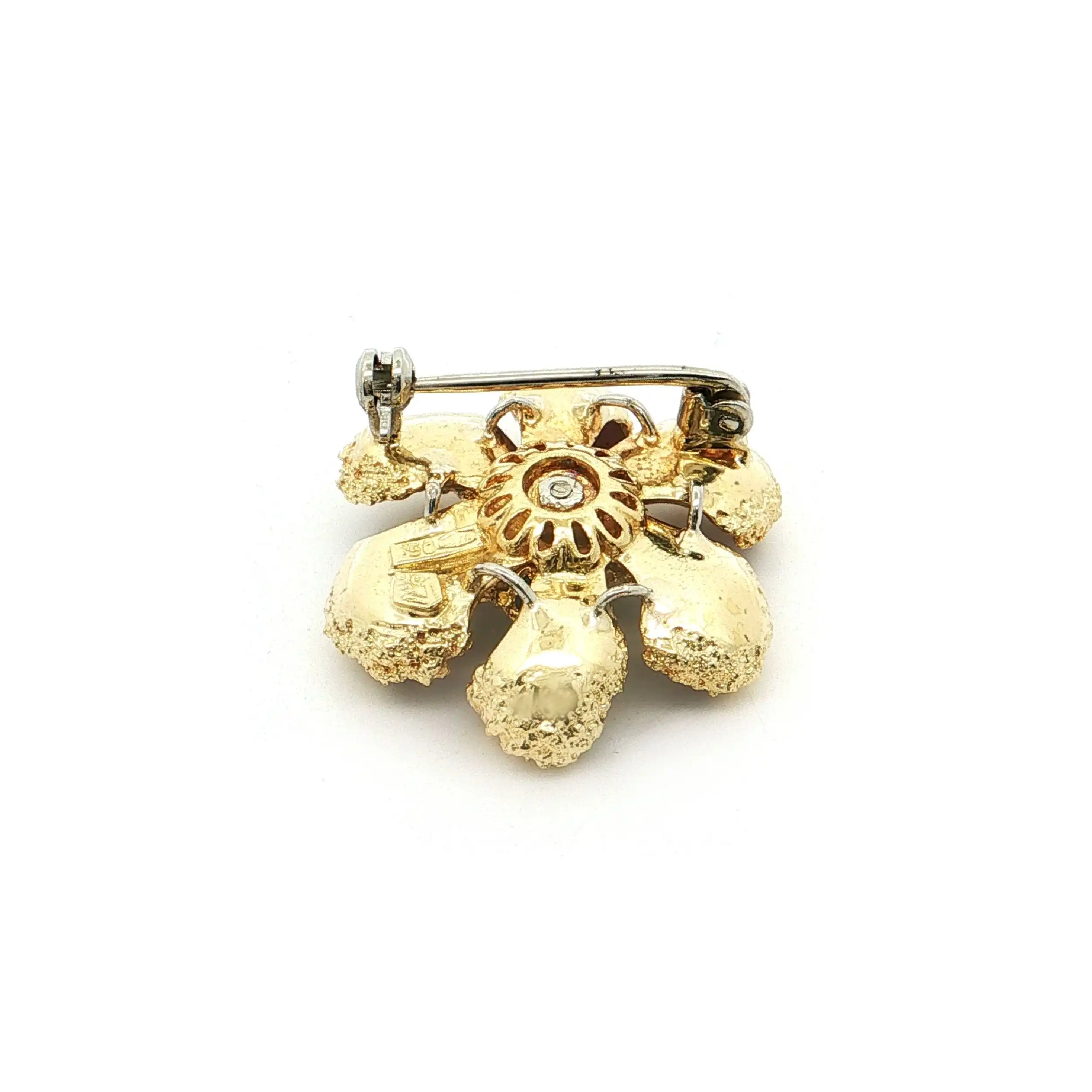 Brosche Gelbgold mit blauen Farbsteinen und Emaille
