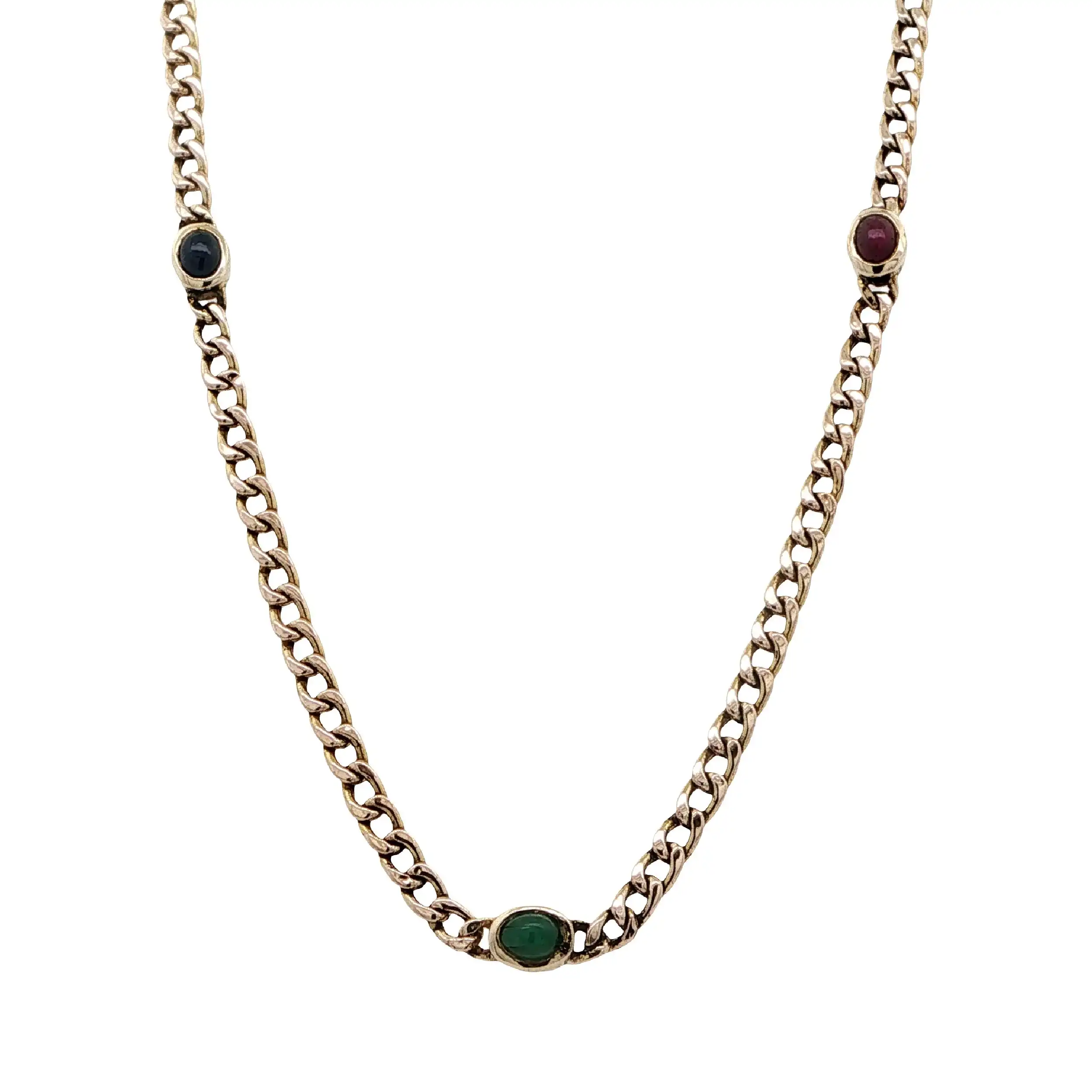Panzerkette Gelbgold hohl mit Rubin, Smaragd & Saphir Cabochon