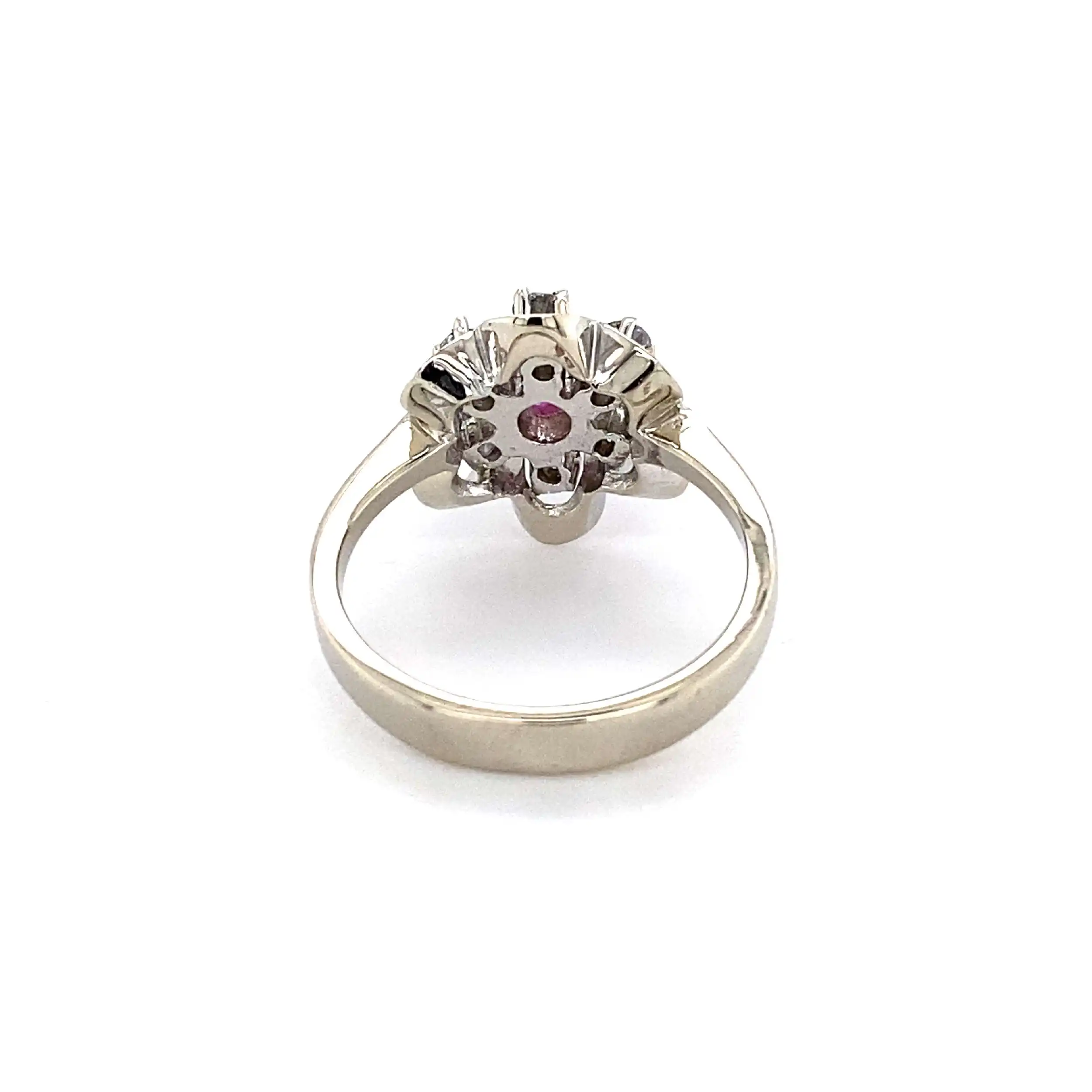 Ring Weißgold mit rotem Farbstein und Brillanten Ring Weißgold mit rotem Farbstein und Brillanten