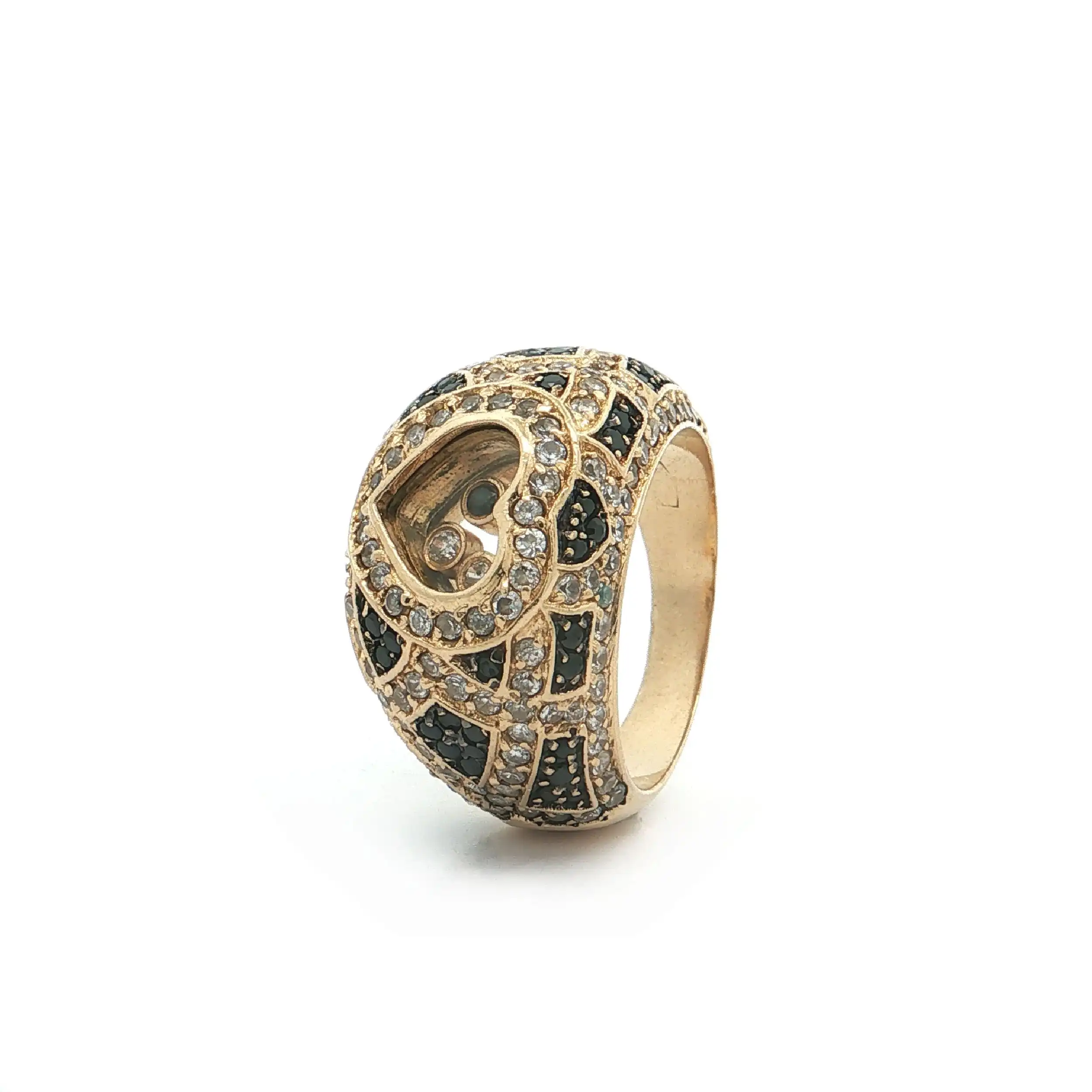 Ring Gelbgold mit schwarzen und weißen Zirkonia