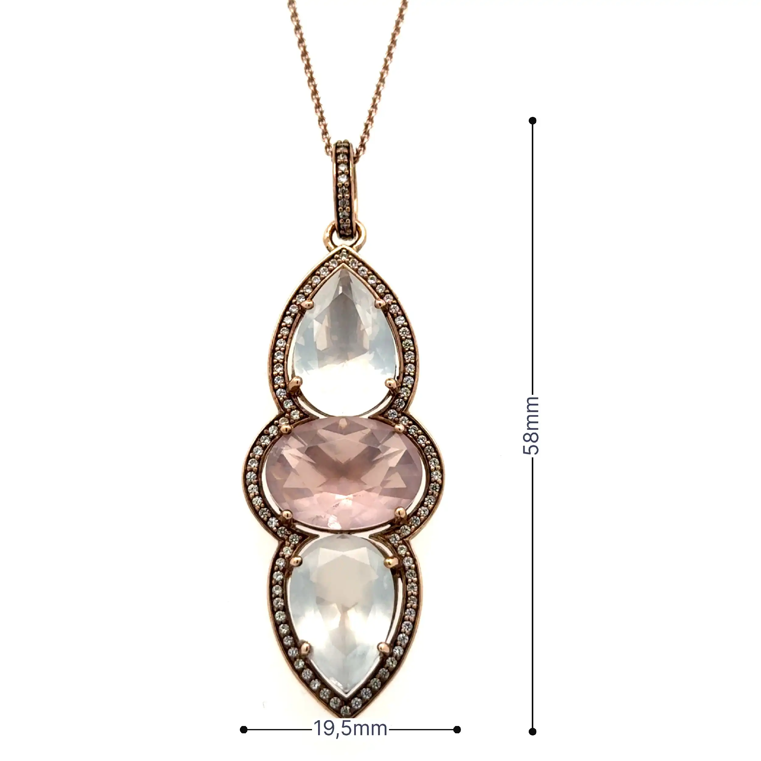 Silberkette mit Anhänger, rosa Farbsteinen & Zirkonia Rosé-vergoldet Silberkette mit Anhänger, rosa Farbsteinen & Zirkonia Rosé-vergoldet