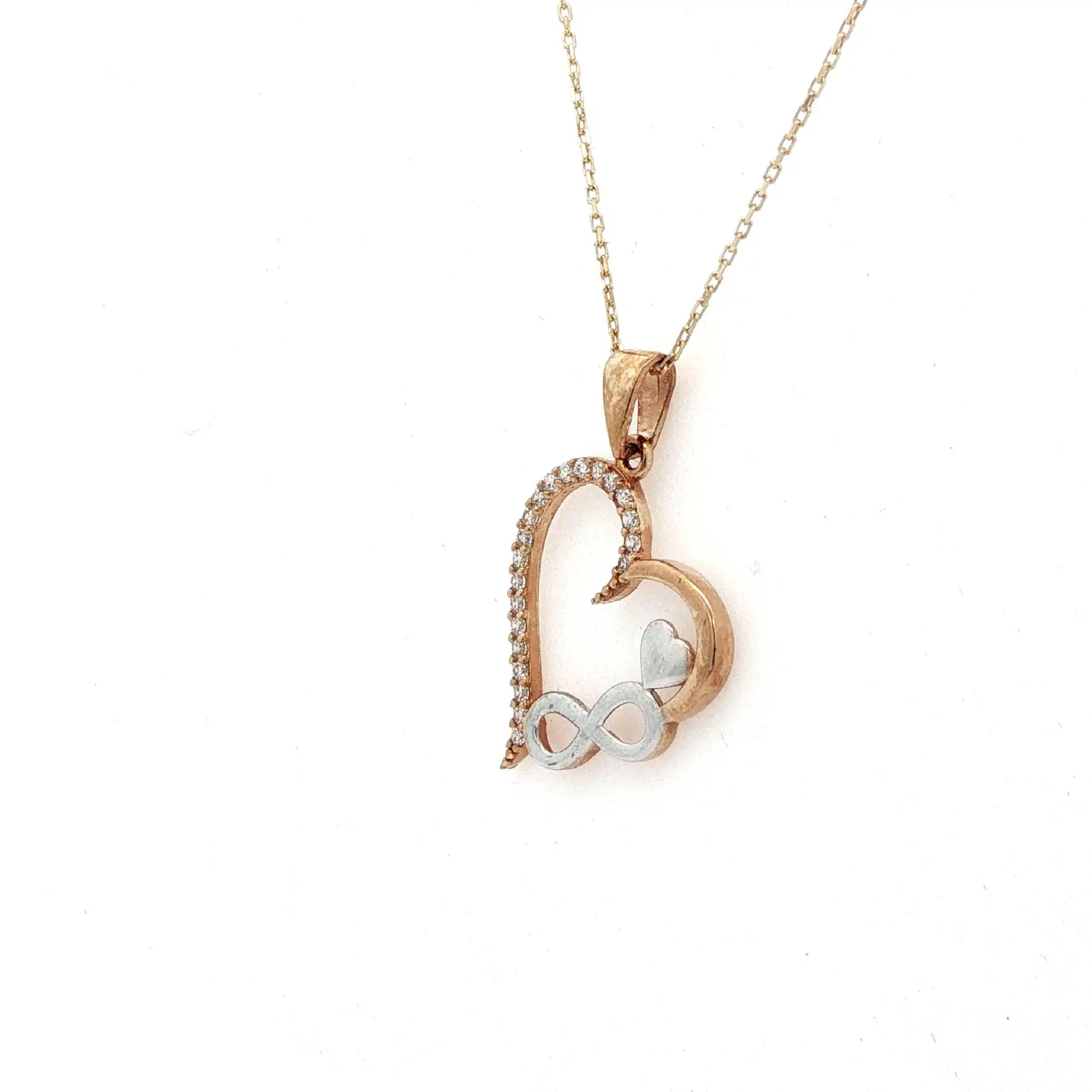 Kette Gelbgold mit Herzanhänger Bicolor mit Zirkonia