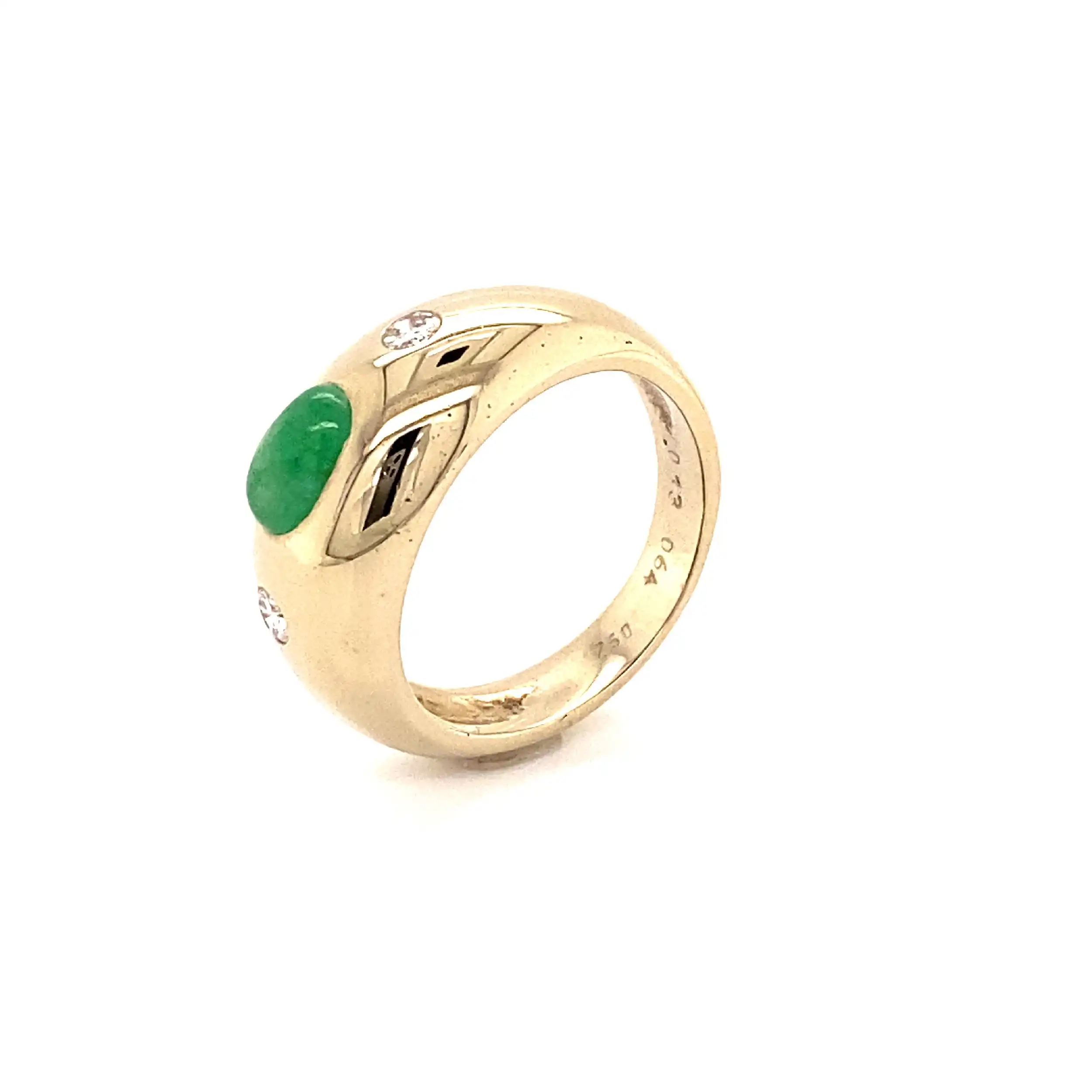 Ring Weißgold mit Smaragd Cabochon, graviert mit 0,64ct und Brillanten, graviert mit 0,13ct