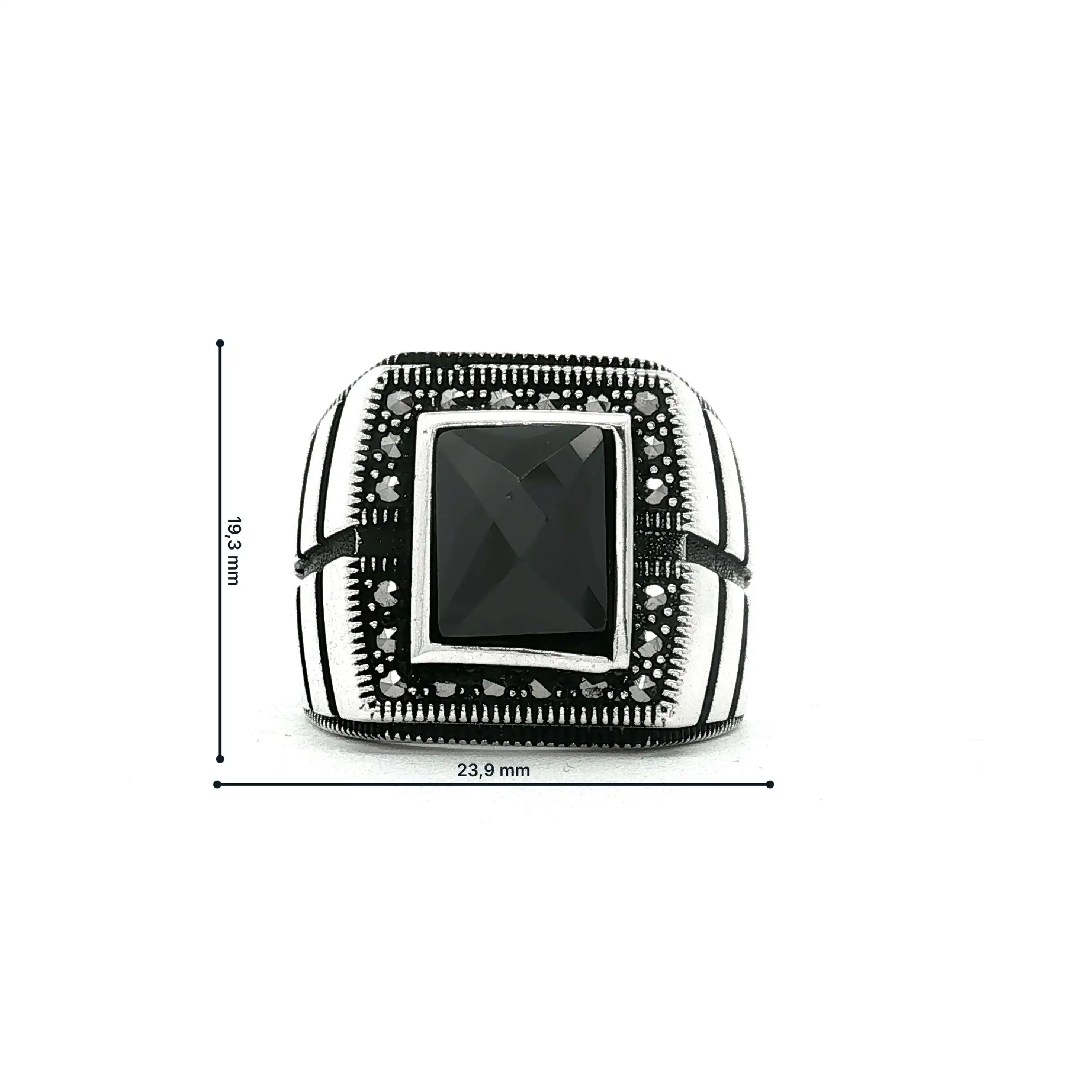 Herrenring Silber mit schwarzen Steinen und Markasiten Herrenring Silber mit schwarzen Steinen und Markasiten