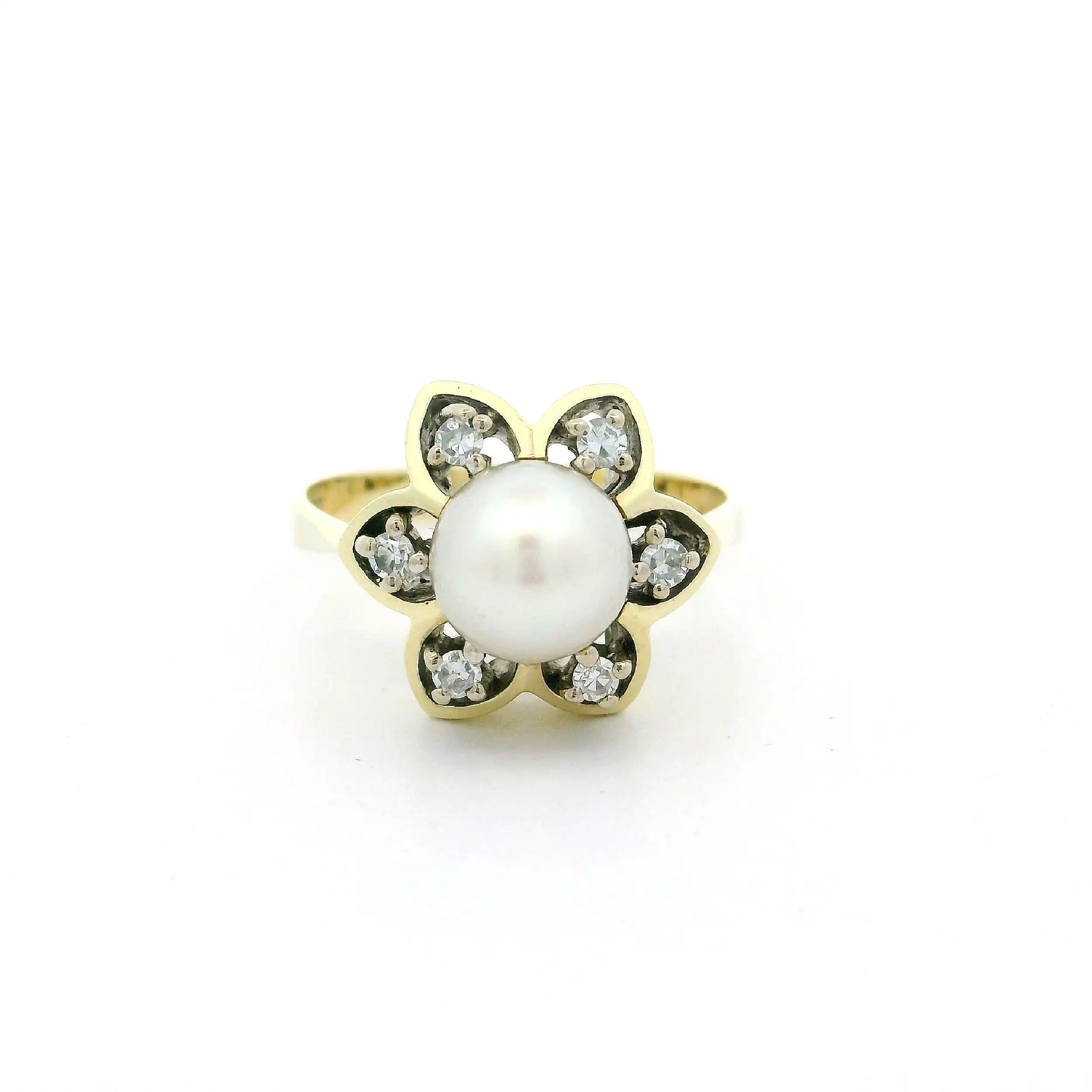Ring Gelbgold mit Perle & Diamanten