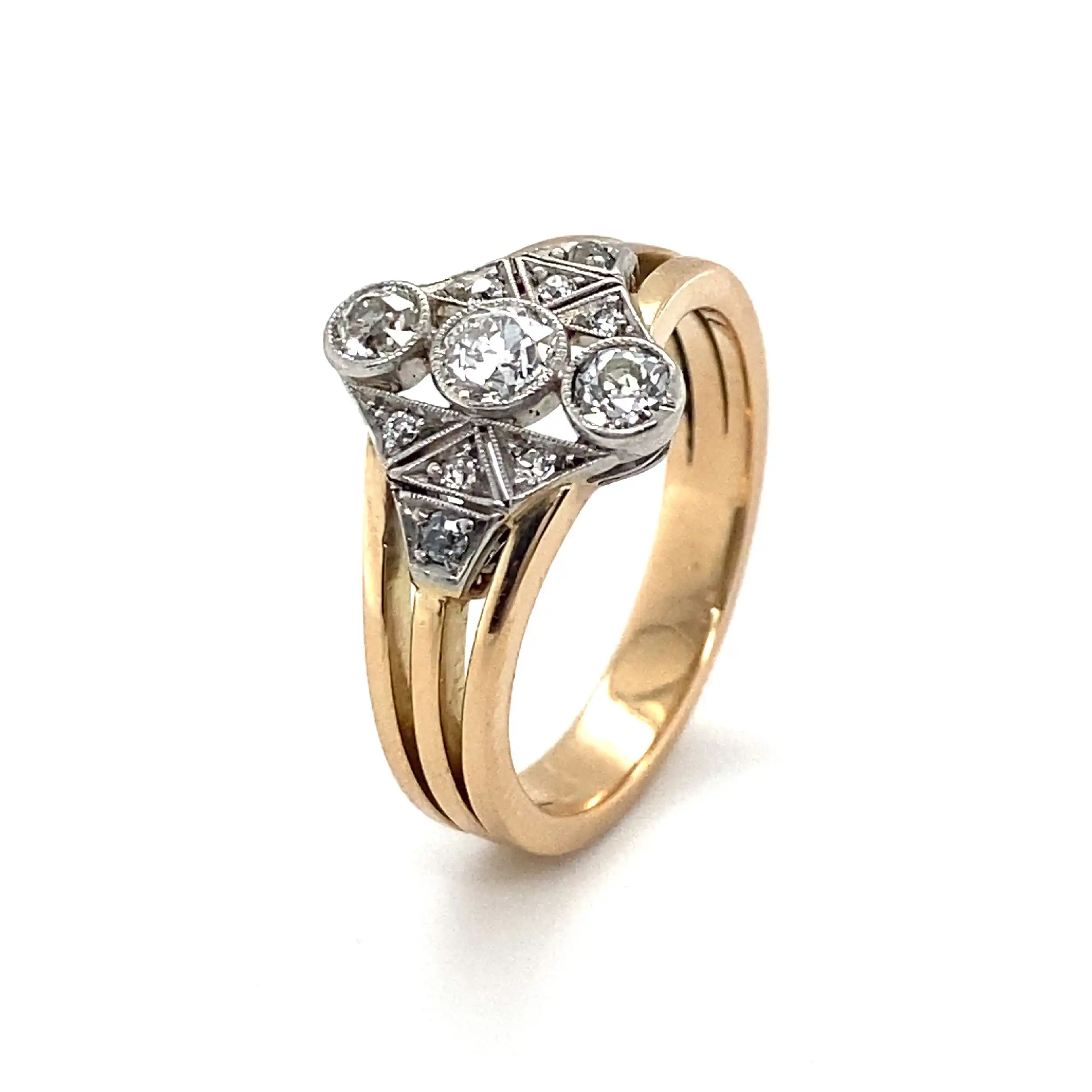 Ring Artdeco Bicolor mit altschliff Diamanten