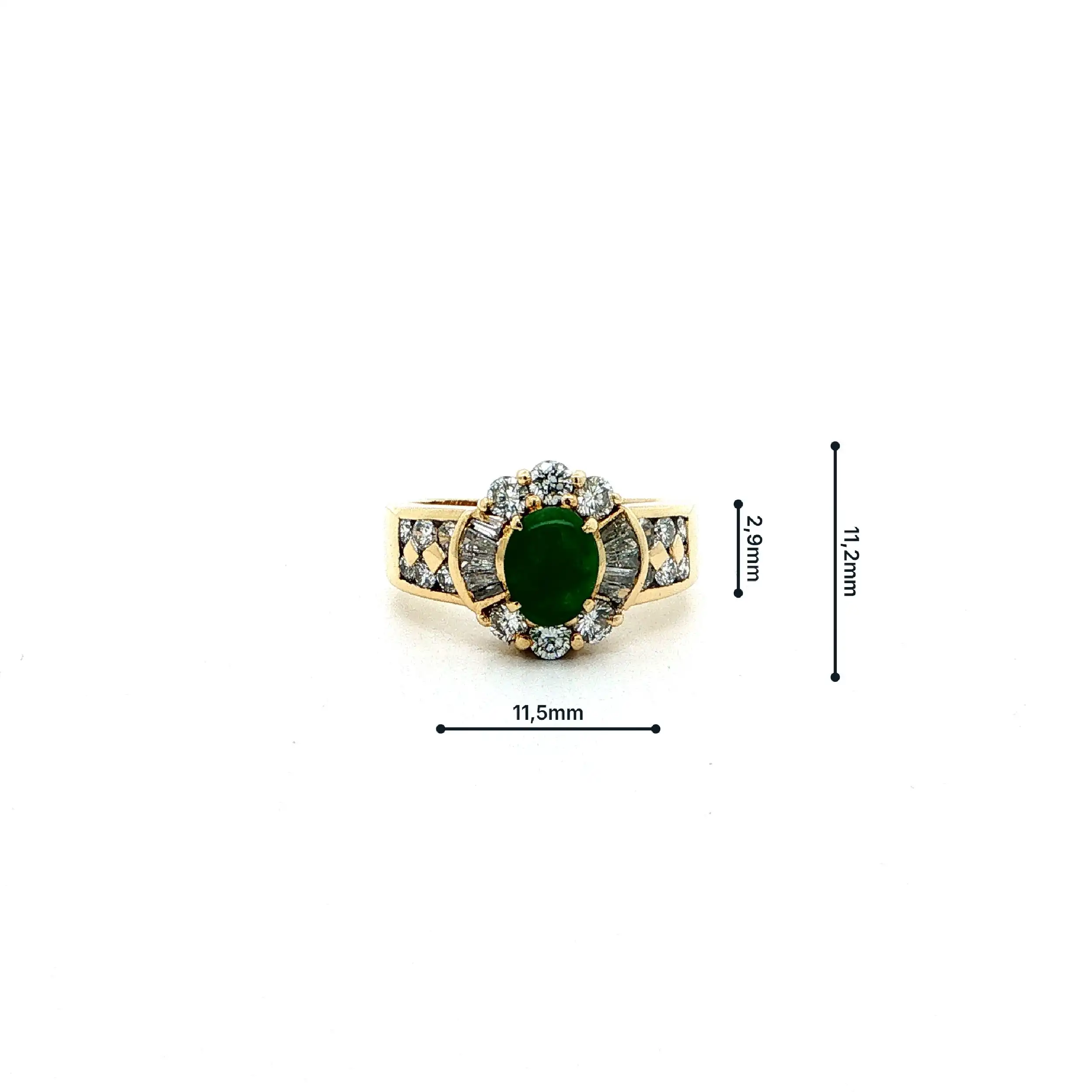 Ring Gelbgold mit Jade, Brillanten & Baguette-Diamanten