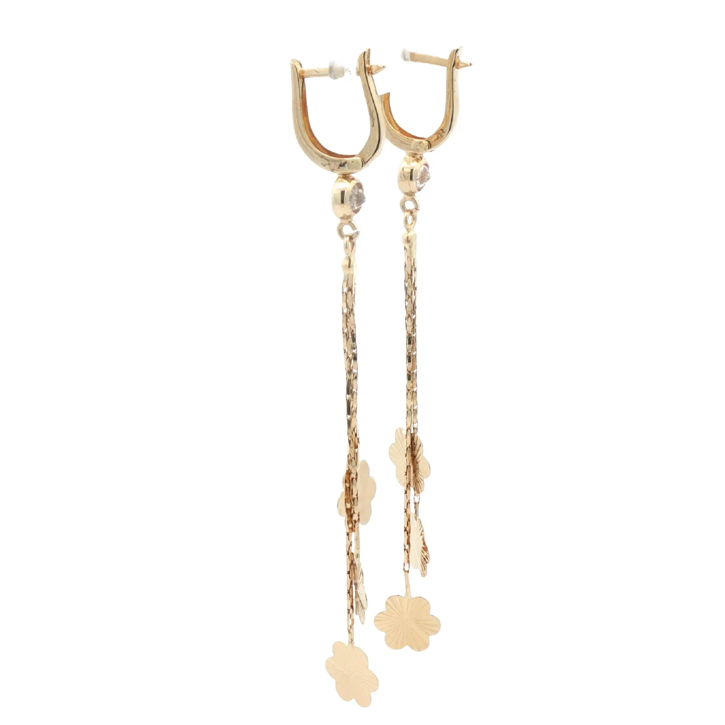 Ohrhänger Gelbgold mit Blüten und Zirkonia