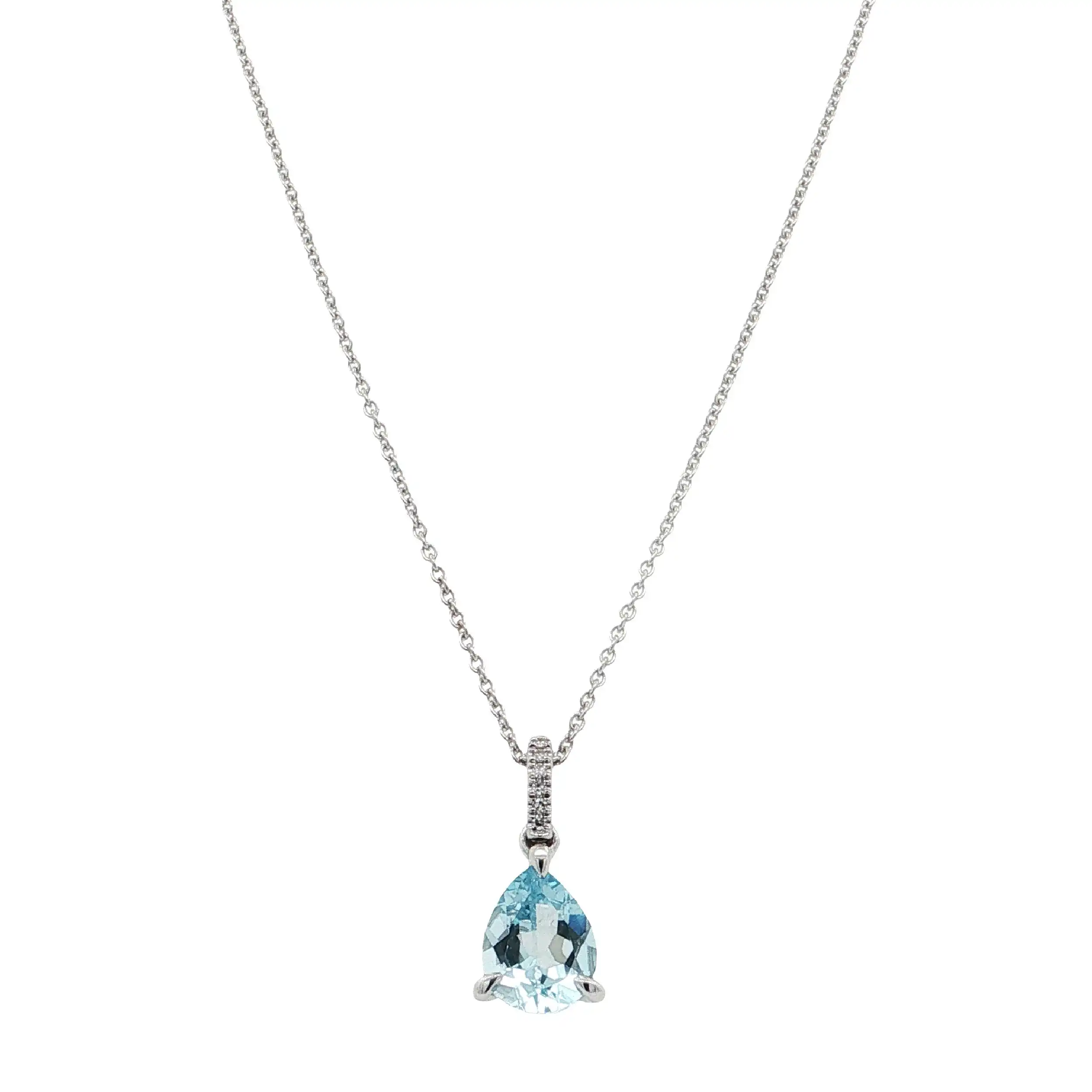Kette Weißgold mit Anhänger, Diamanten 0,02ct. TW/SI & Aquamarin 1,37ct. Kette Weißgold mit Anhänger, Diamanten 0,02ct. TW/SI & Aquamarin 1,37ct.