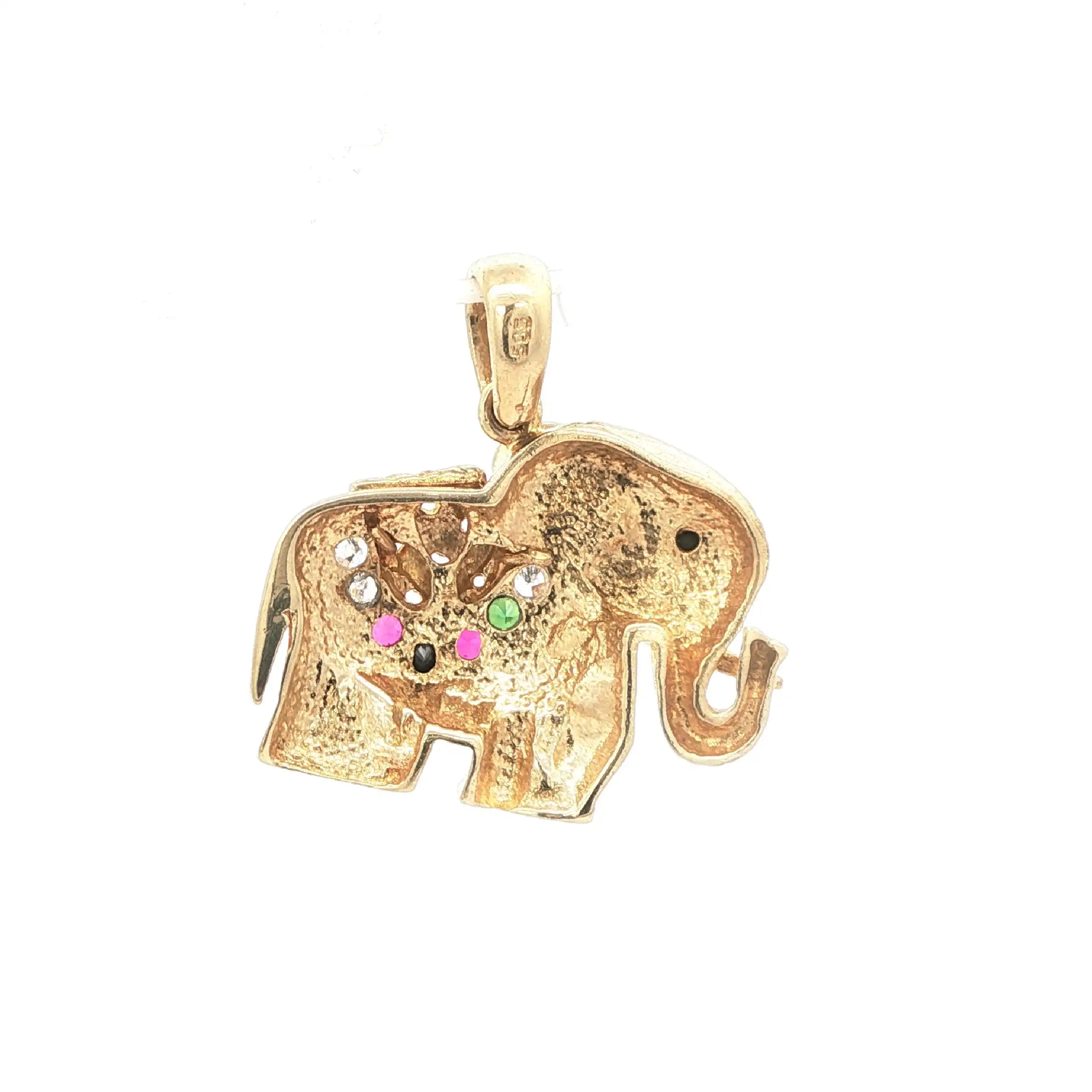 Anhänger Gelbgold "Elefant" mit diversen Farbsteinen